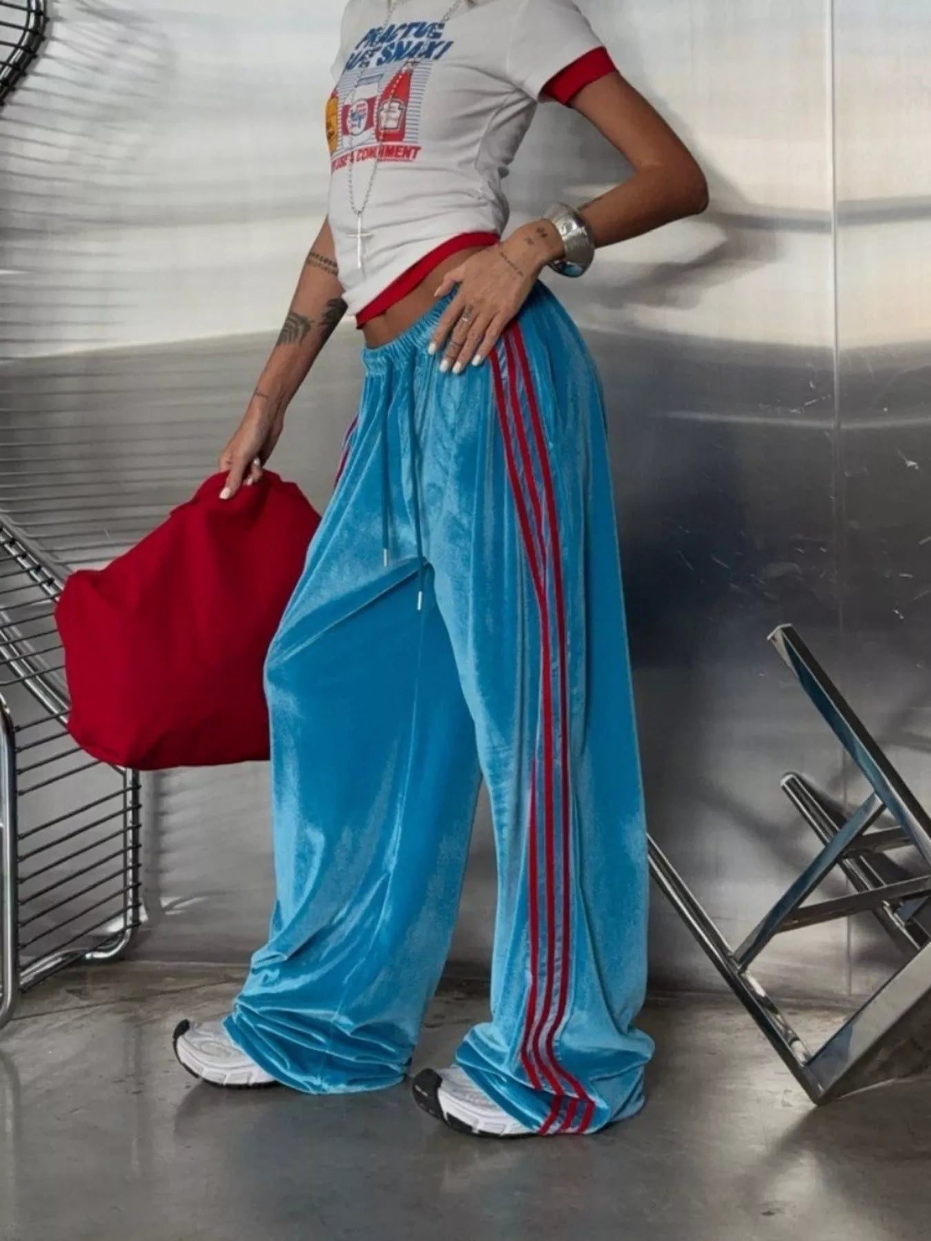 Velvet Wide-Leg Drawstring Pants