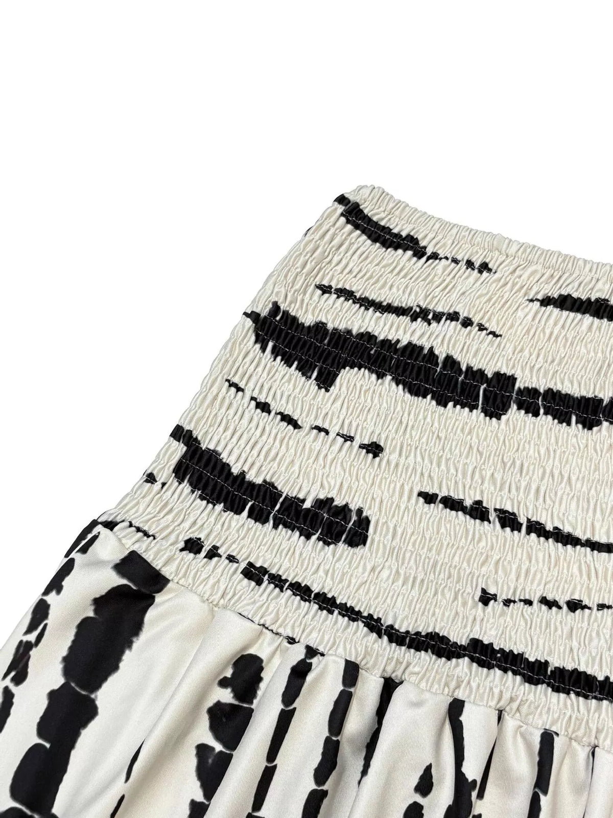 Smocked Asymmetrical Hem Skirt in Beige