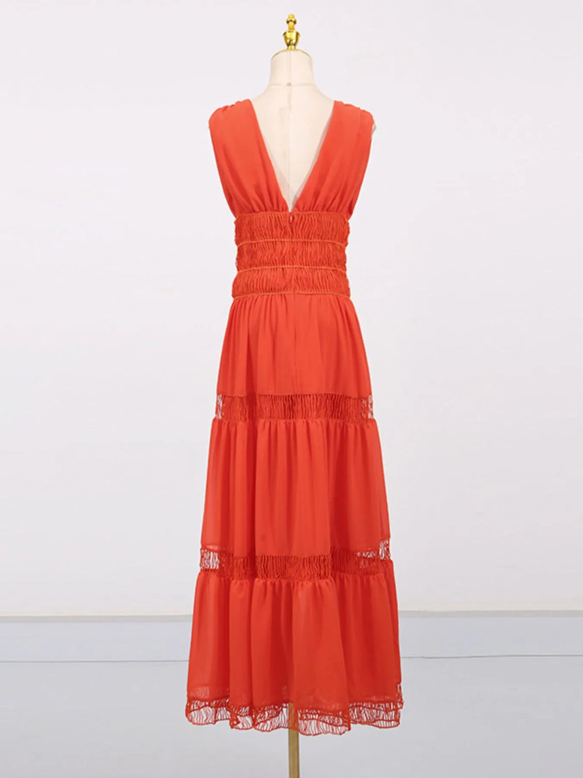Smocked Tiered V-Neck Maxi Dress