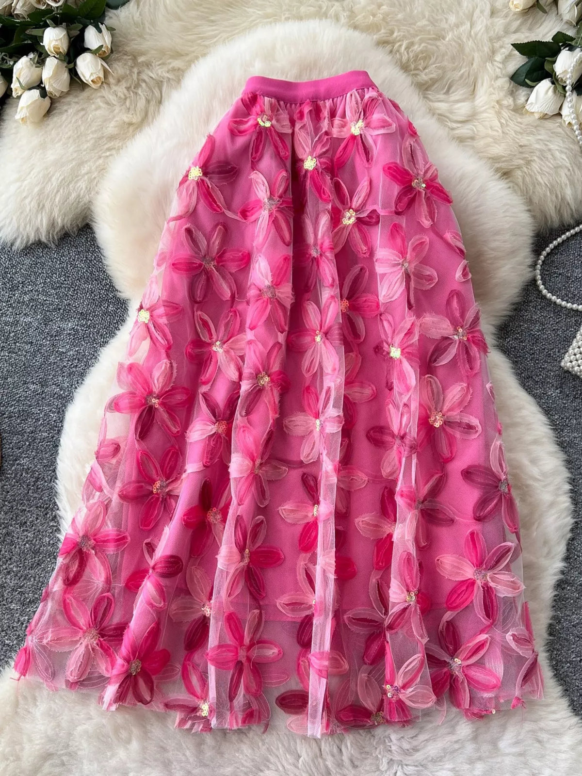 Floral Mesh Layered Skirt
