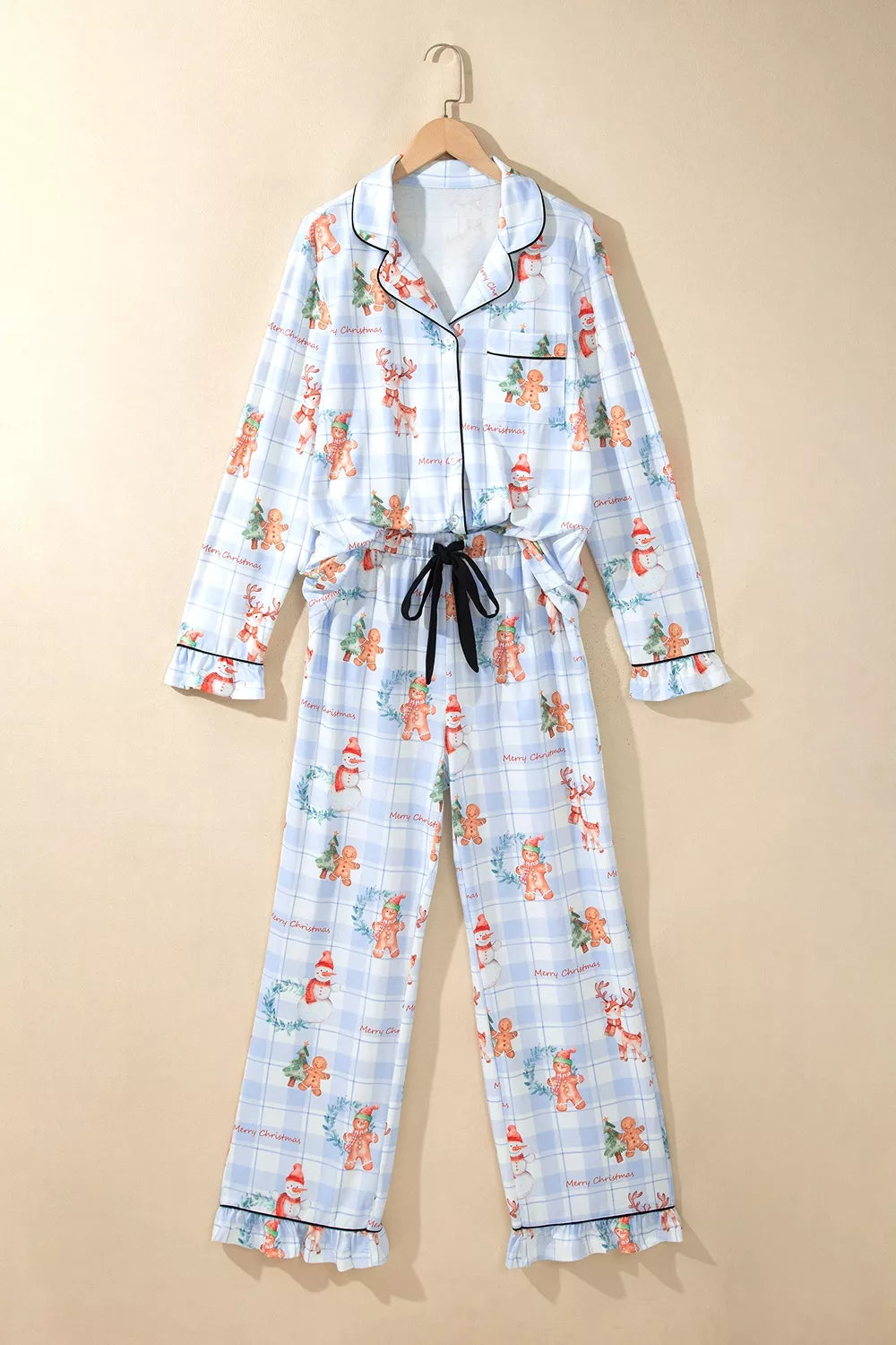 Plaid Christmas Pajama Set in Light Blue