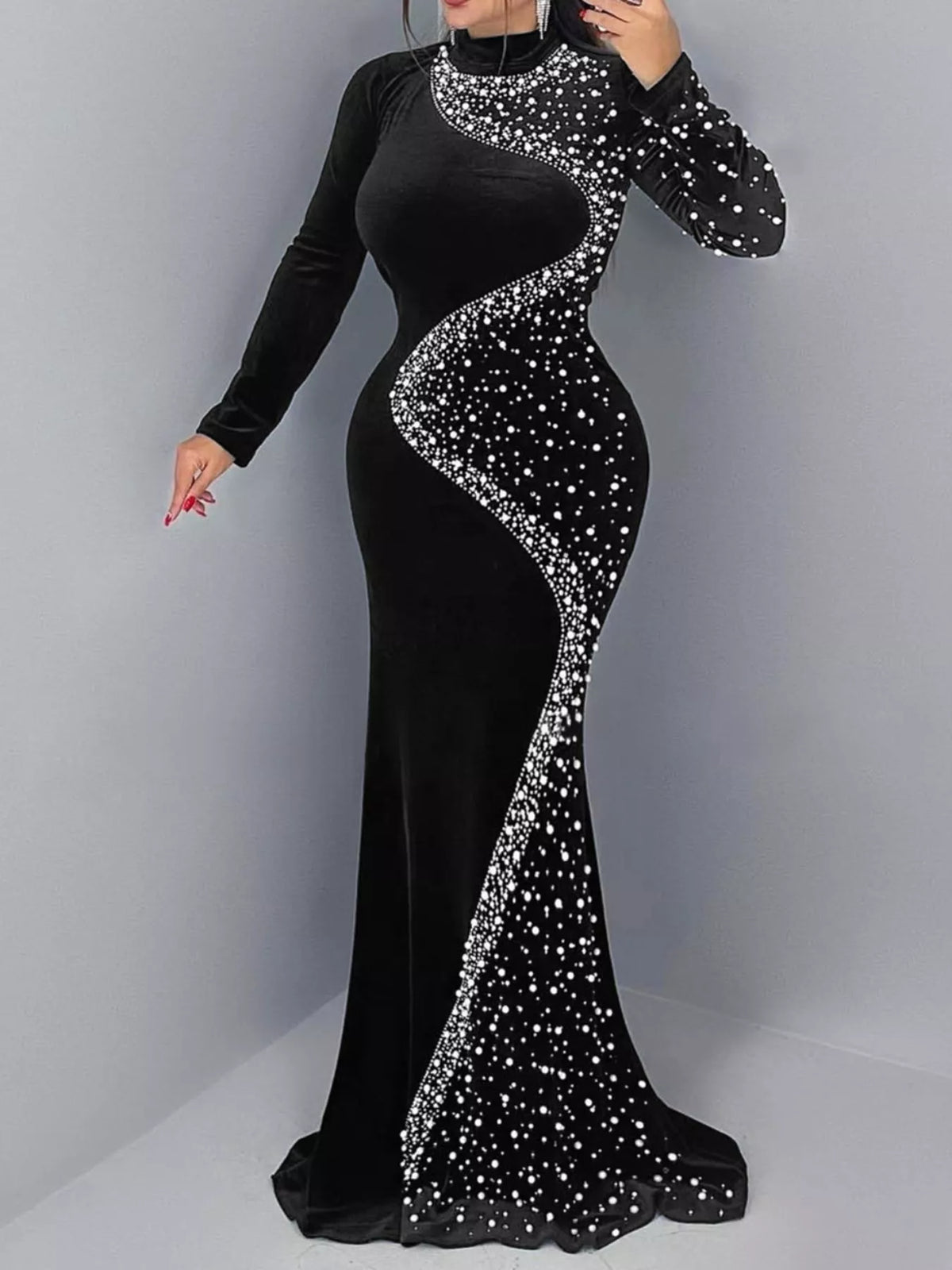 Rhinestone Velvet Mermaid Maxi Dress
