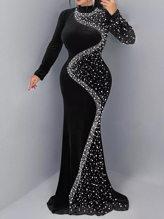 Rhinestone Velvet Mermaid Maxi Dress