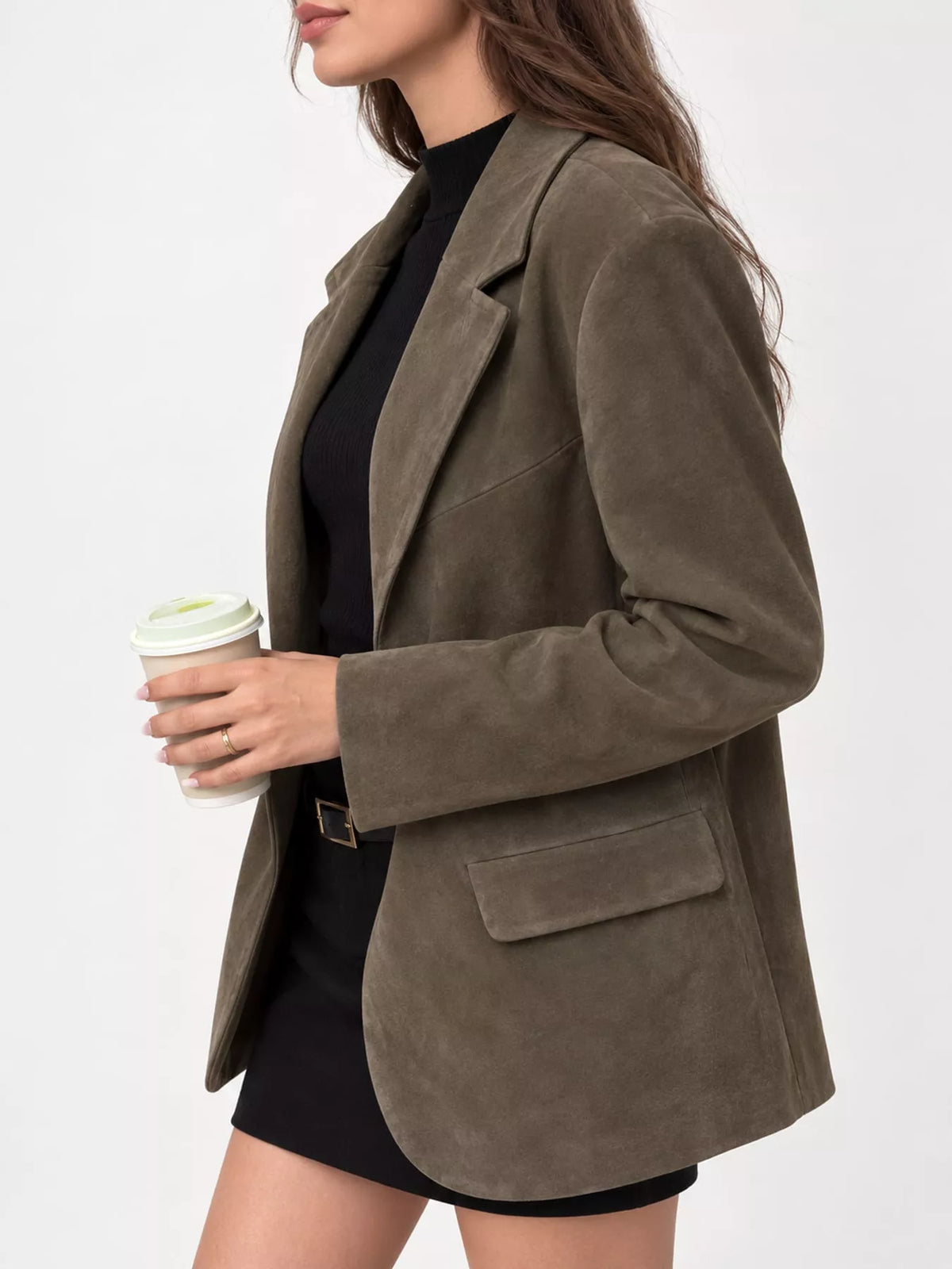 Lapel Collar Button-Up Blazer