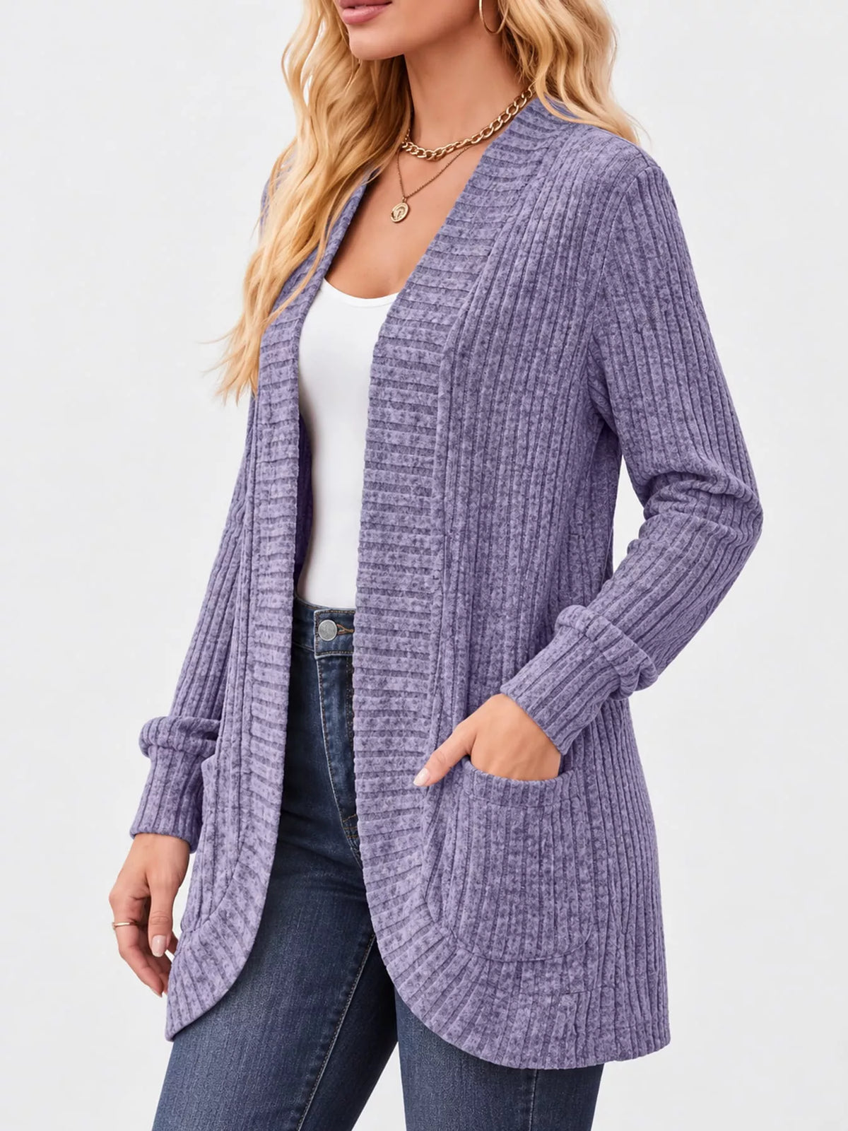 Ribbed Open-Front Longline Cardigan