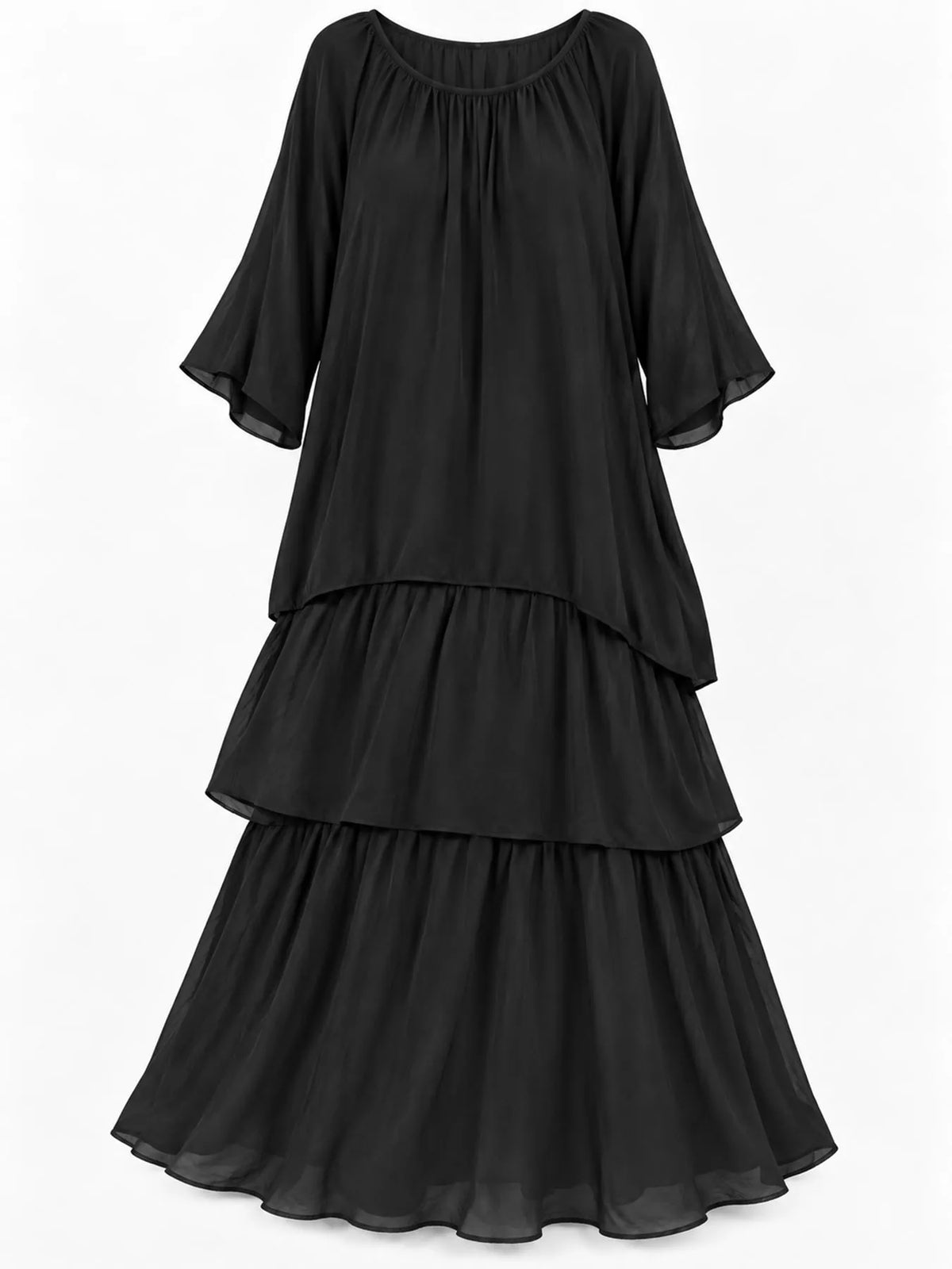 Layered Batwing-Sleeve Tiered Maxi Dress