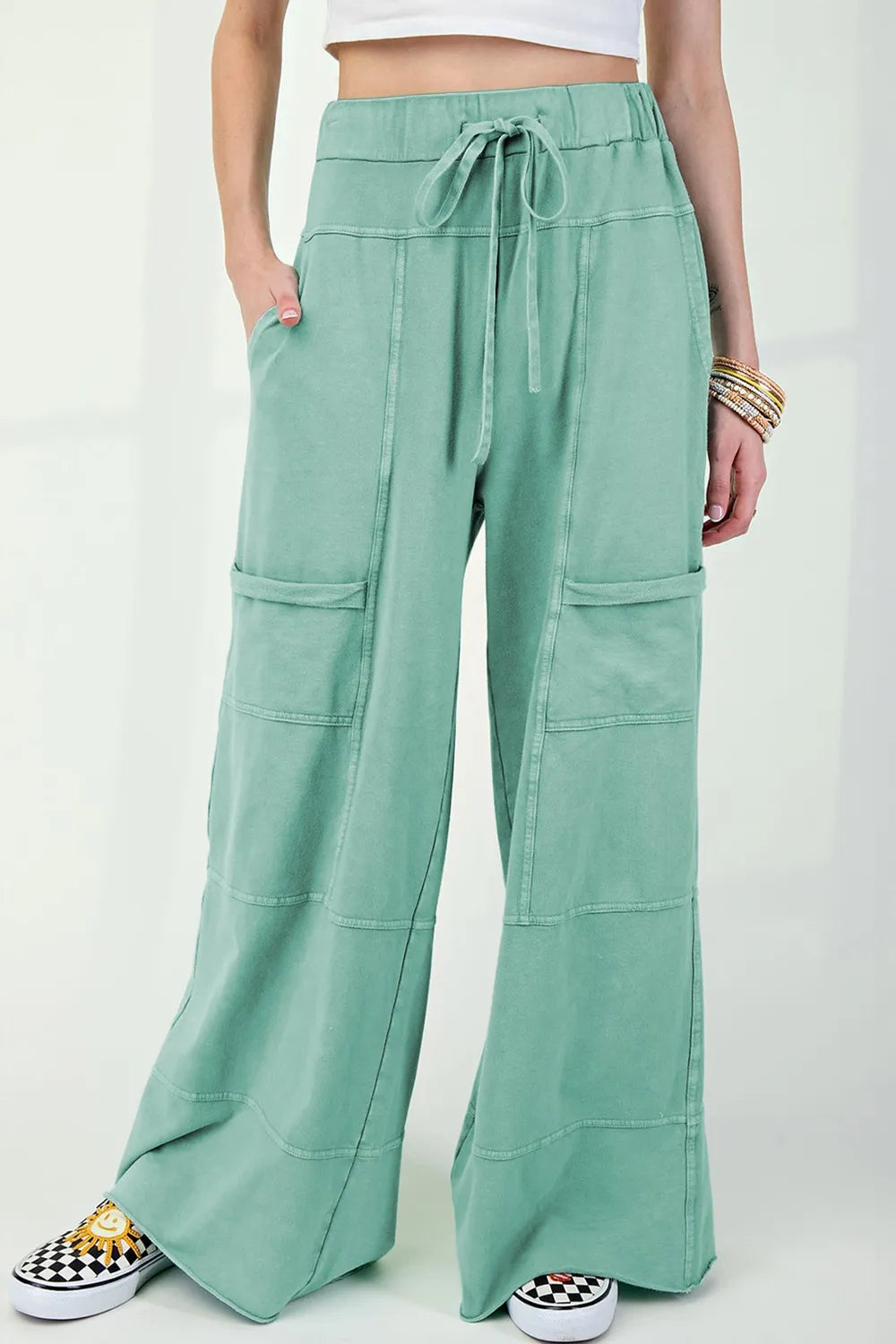 Mineral Wash High-Waist Wide Leg Cargo Pants