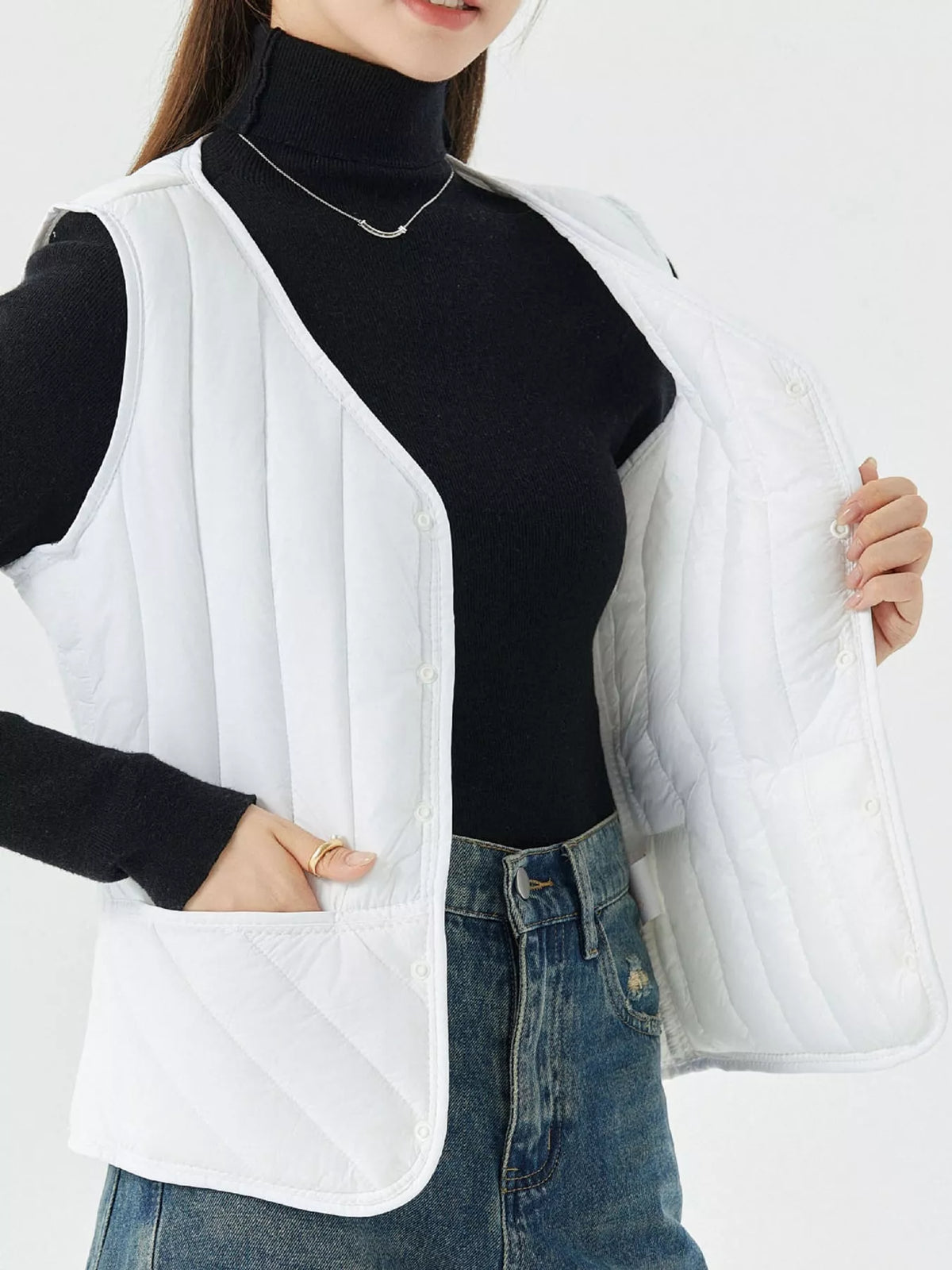 Quilted Button-Up Vest Coat