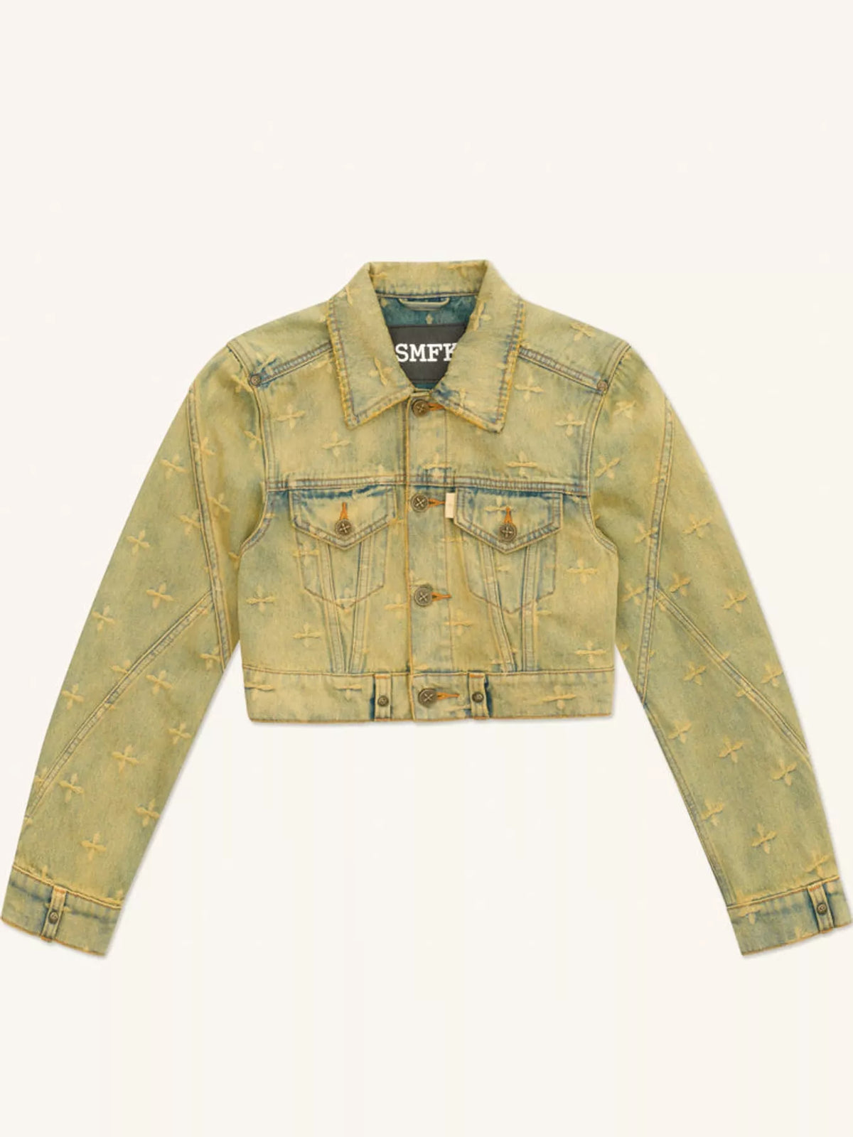 Embroidered Cropped Denim Jacket in Aurora Blue
