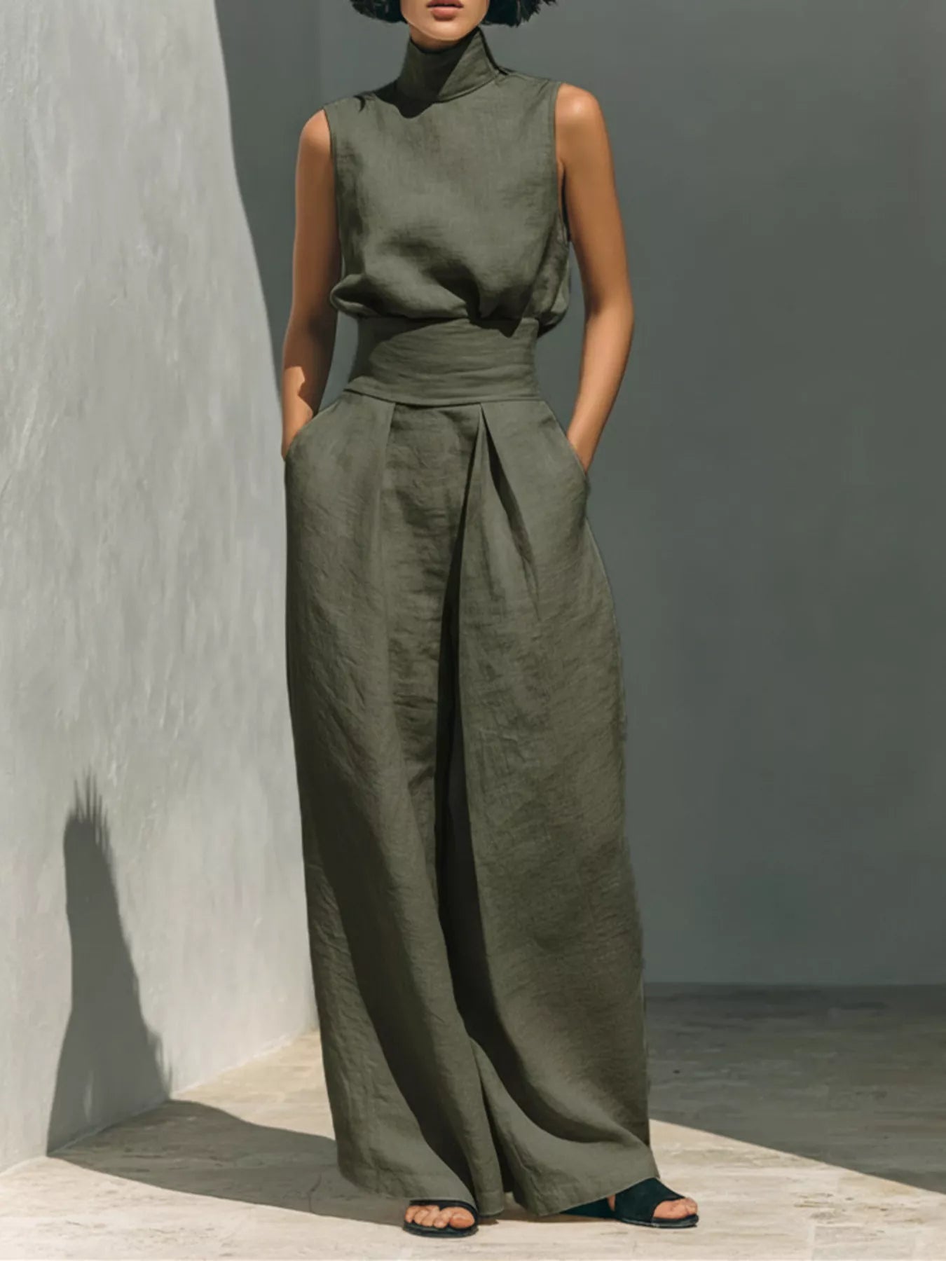 Smocked Waist Wide-Leg Jumpsuit