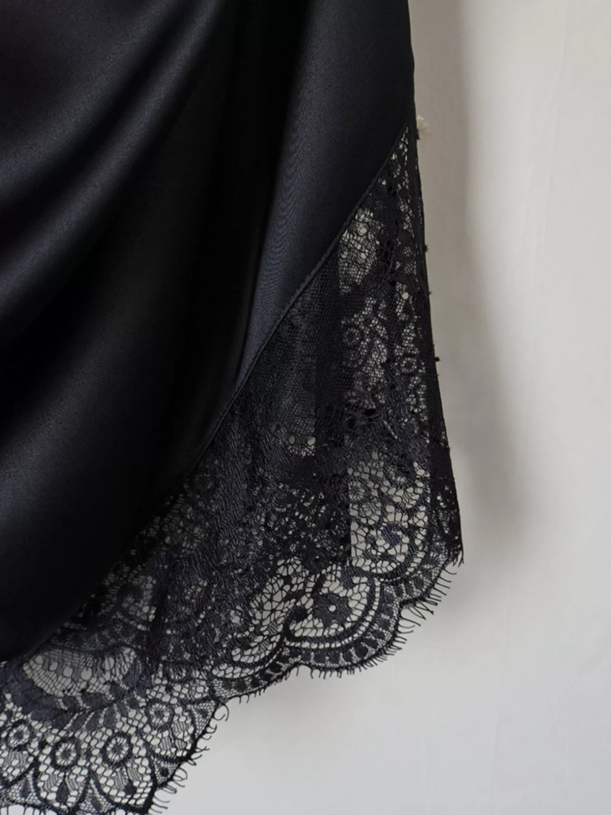 Satin Mini Dress with Lace Detachable Cape in Black
