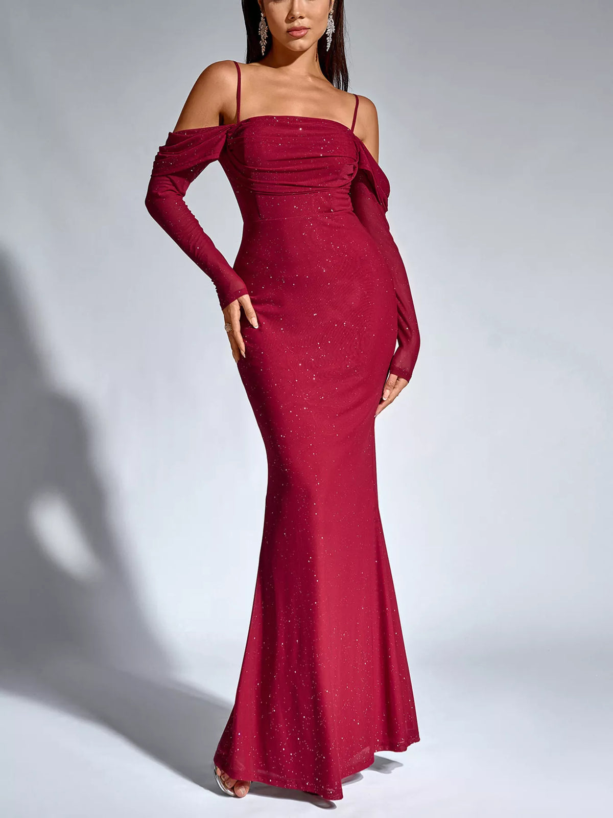 Long-Sleeve Glitter Mermaid Maxi Dress