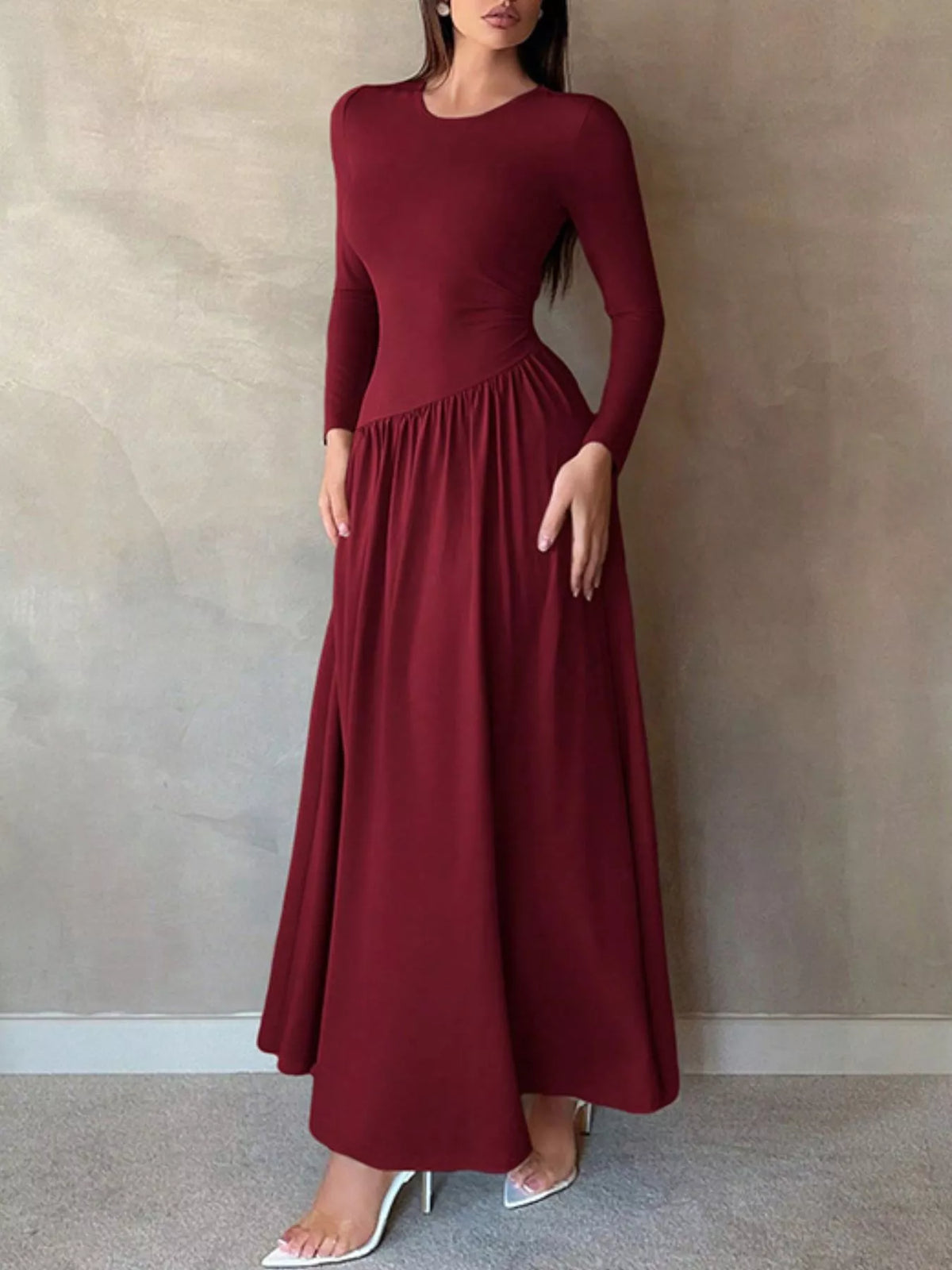 Long Sleeve Ruched A-Line Maxi Dress by Calliope