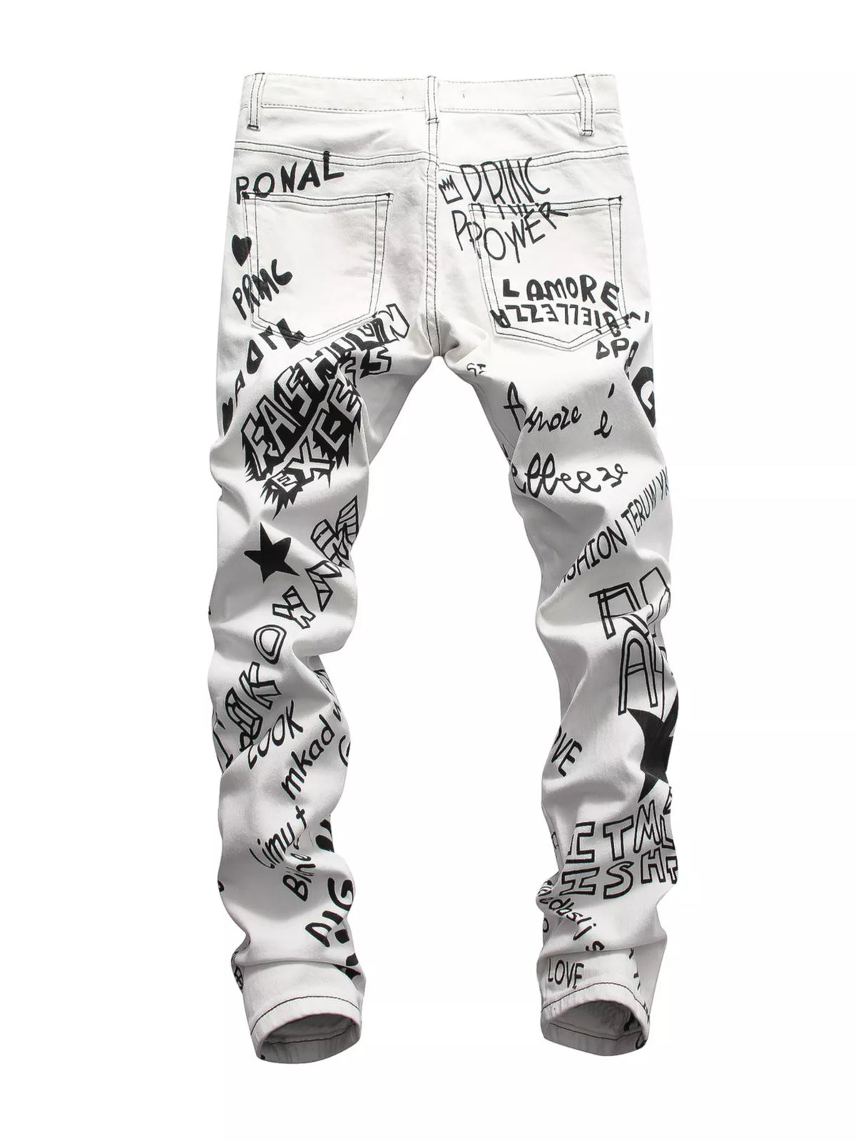 Graffiti Print Slim Fit Jeans in White