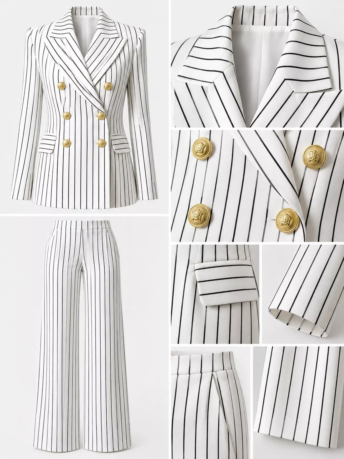 Double-Breasted Pinstripe Blazer and Pants Set