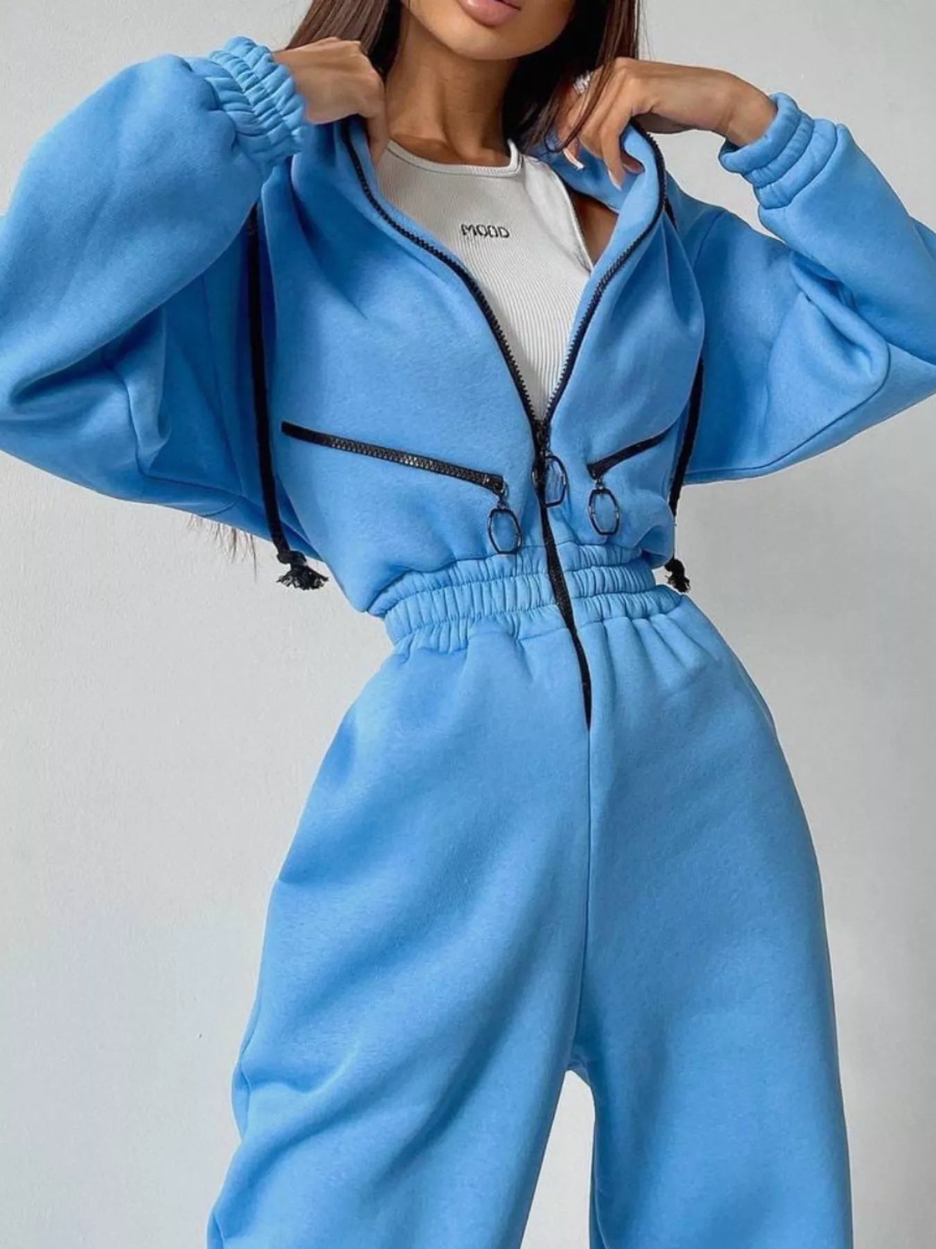 Zip Front Dropped Shoulder Jumpsuit