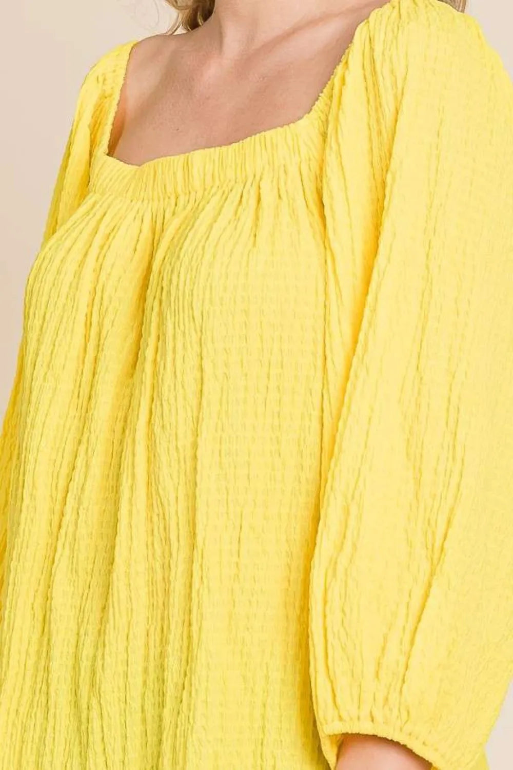Culture Code Square Neck Puff Sleeve Top in Lemonade