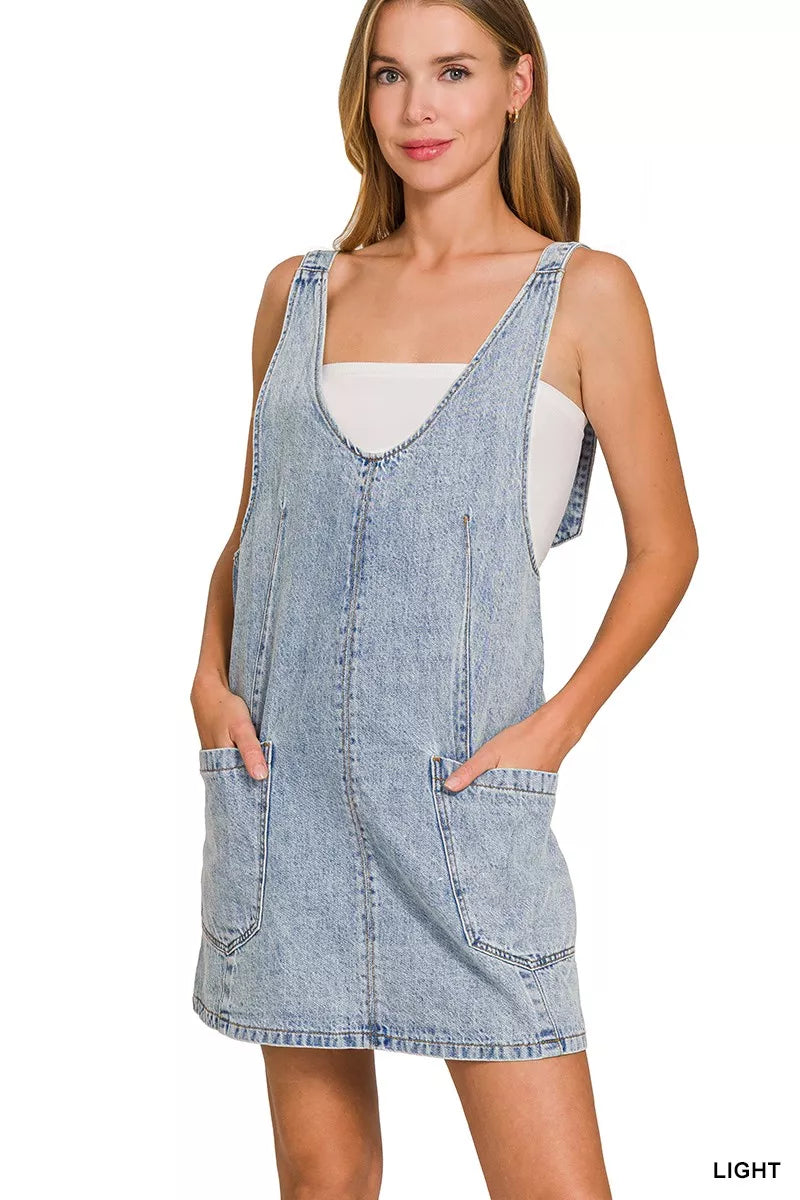 Zenana Denim Overall Dress in Light