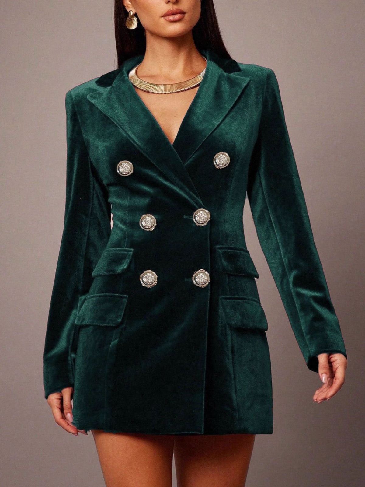 Double-Breasted Velvet Blazer Dress