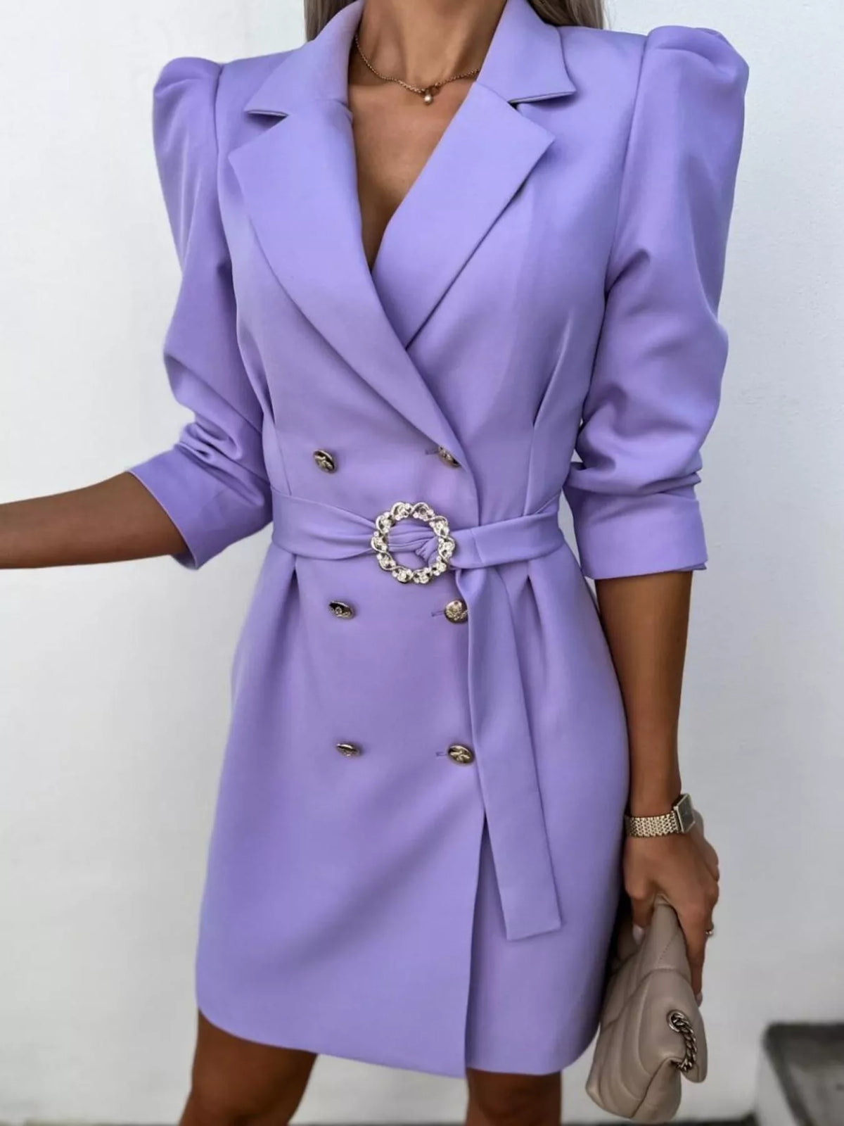 3/4-Sleeve Belted Blazer Dress