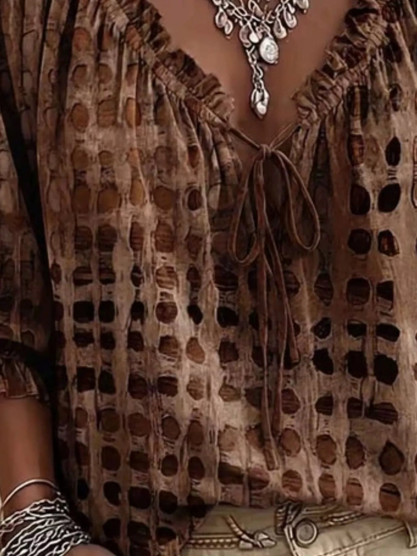 Tie Neck Ruffle Blouse