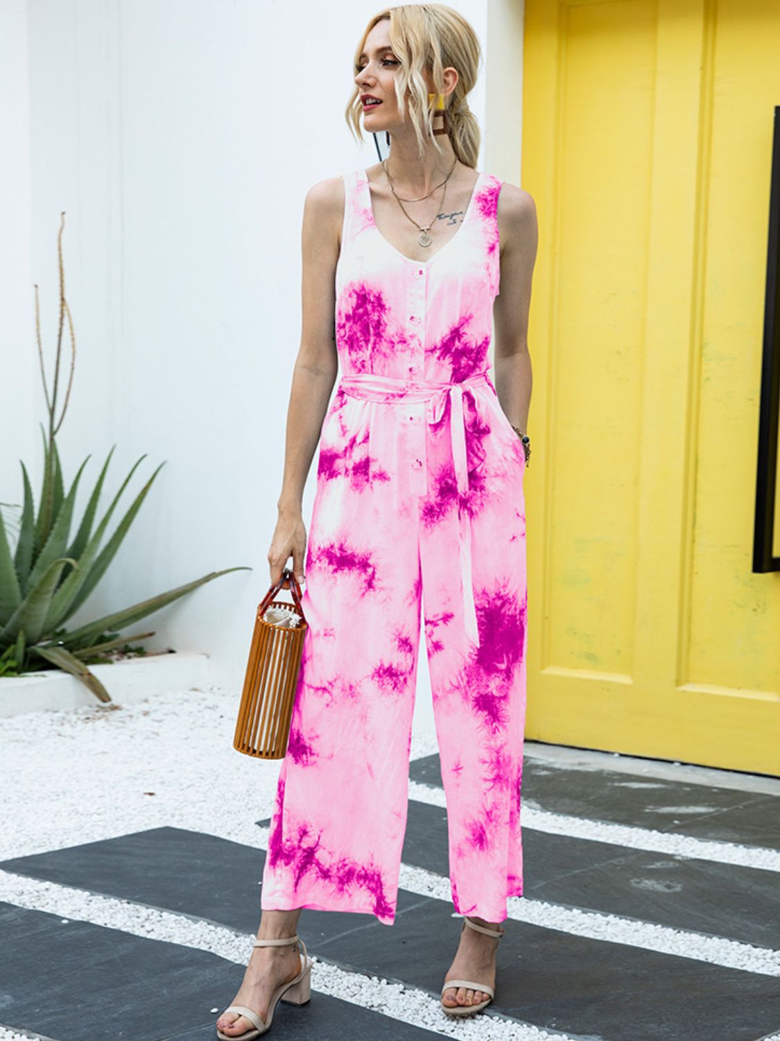 Tie-Dye Tie Waist Jumpsuit