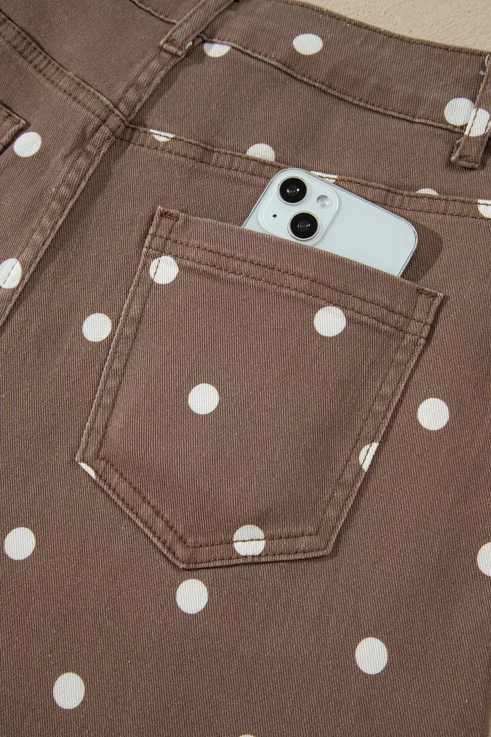 Polka Dot Print Barrel Jeans in Dark Brown