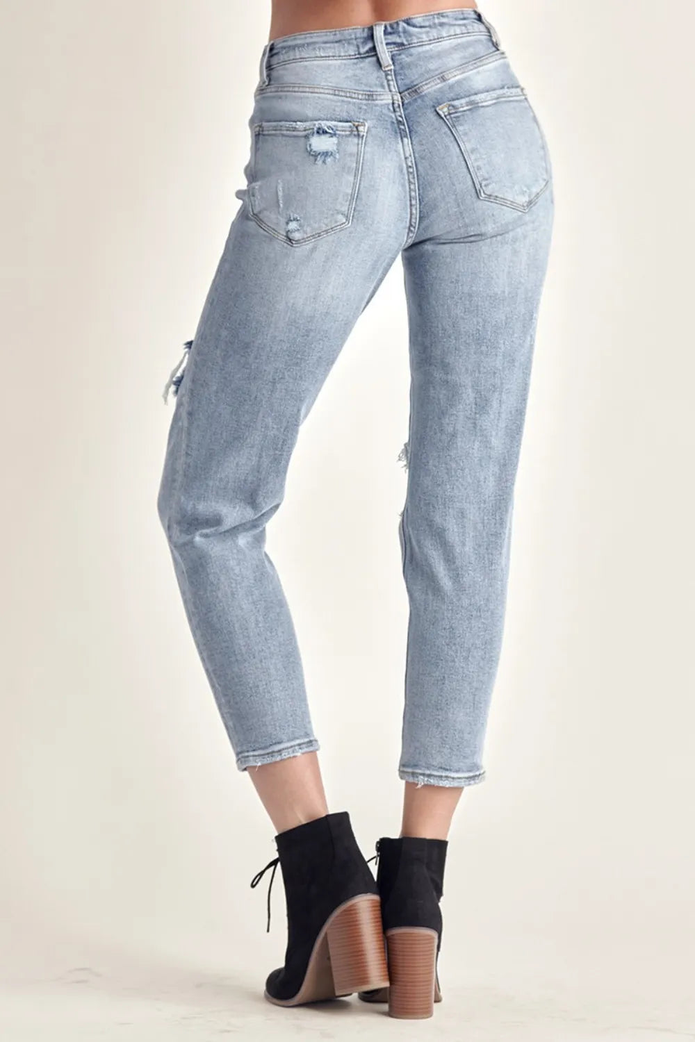 Risen Distressed Slim Cropped Jeans in Medium