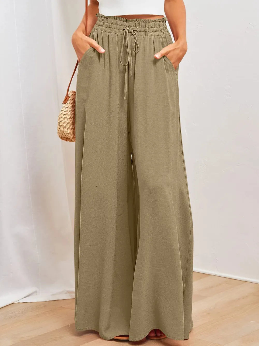 Opaque Wide Leg Pants with Pockets