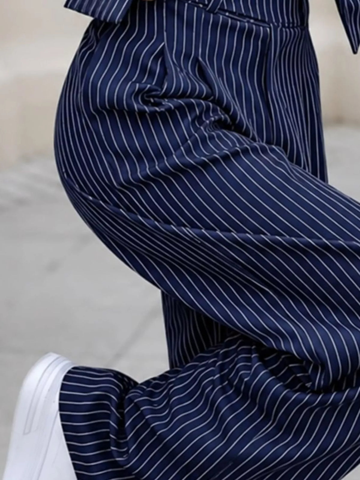 Cropped Striped Blazer and Wide-Leg Pants Set