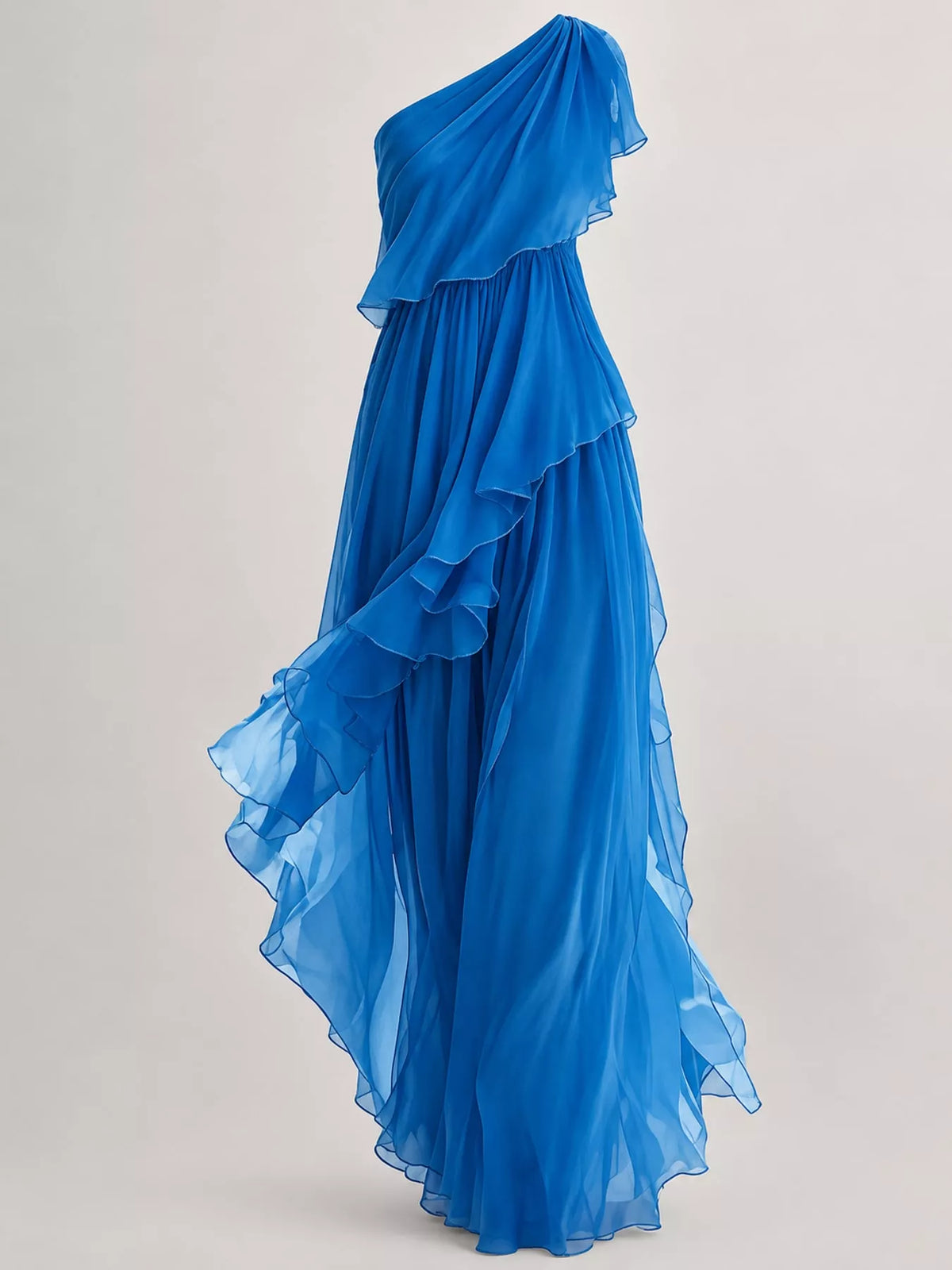 One-Shoulder Ruffled Chiffon Maxi Dress