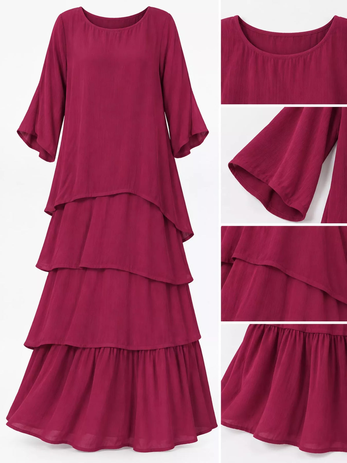 Layered Batwing-Sleeve Tiered Maxi Dress