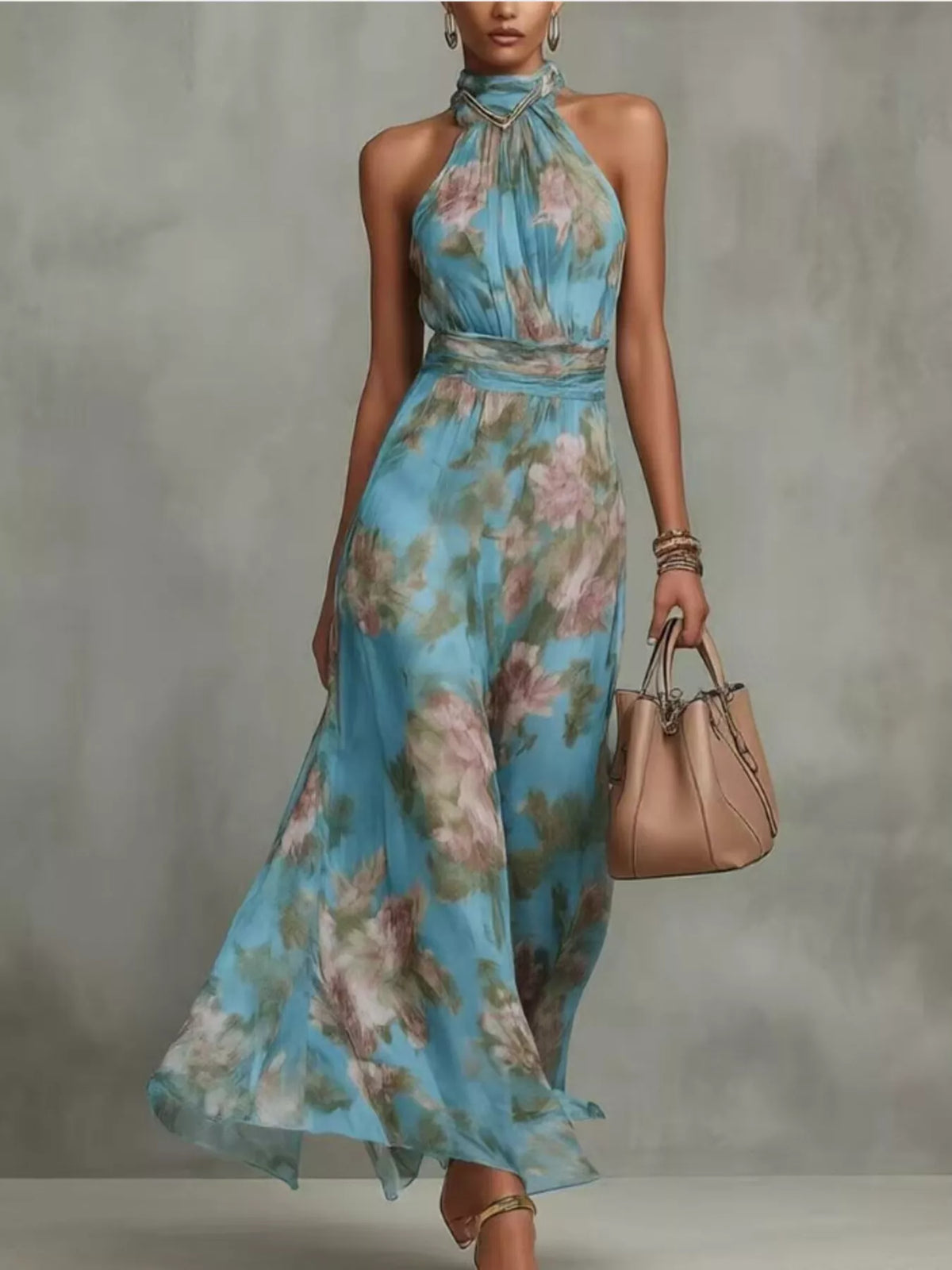 Floral Print Tiered Maxi Dress, Plus Size