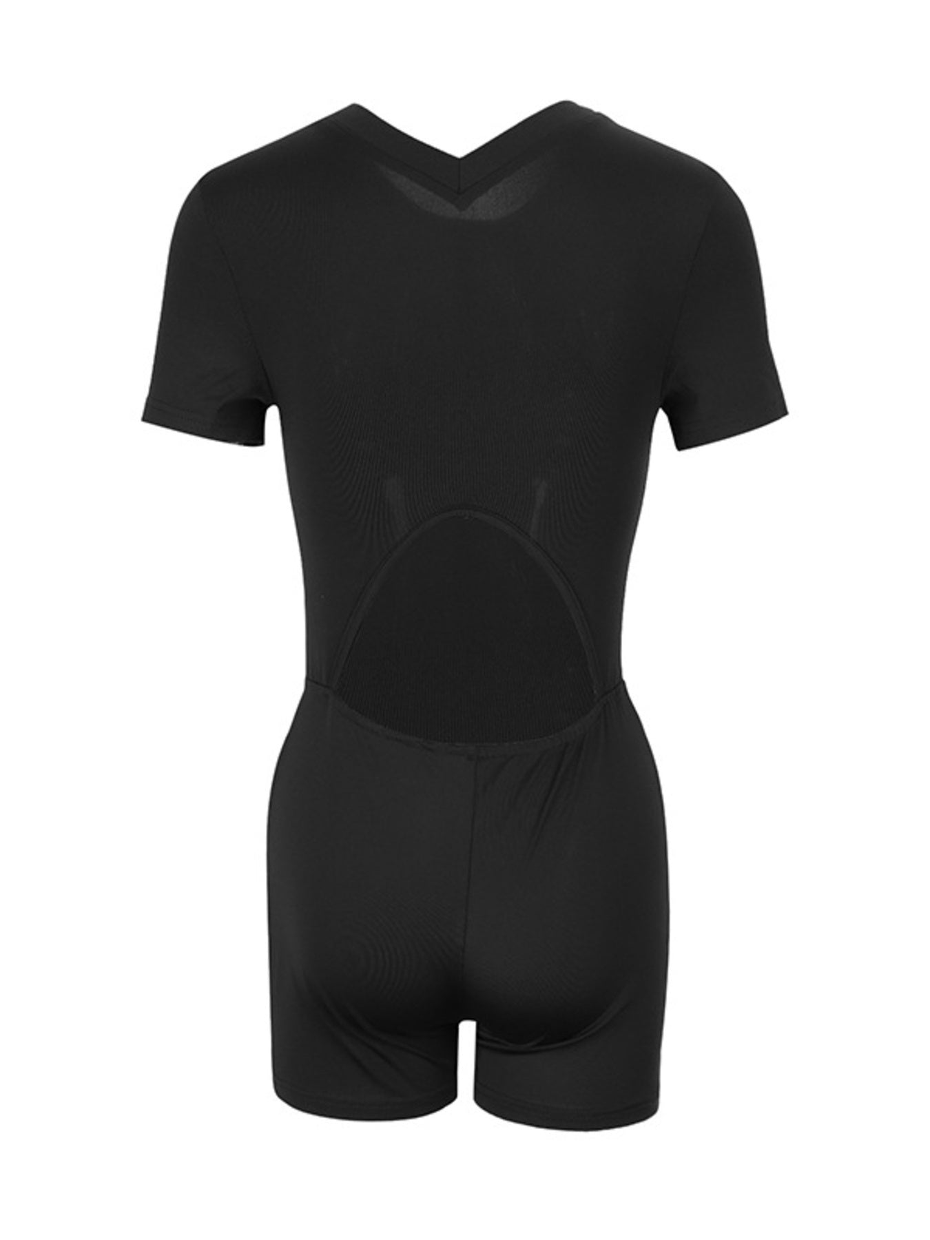 Cutout-Back Short Sleeve Romper in Black