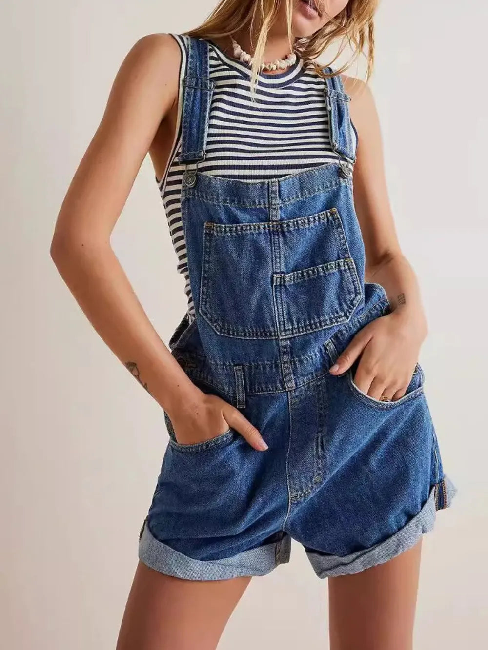 Wide Strap Square Neck Denim Overalls in Medium Wash by Dreamy Drapes