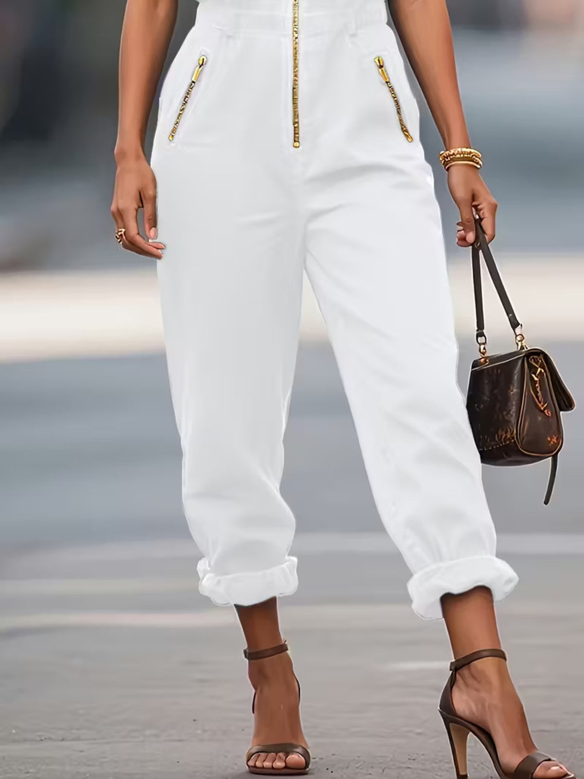 Sleeveless Zip-Up Jumpsuit with Pockets