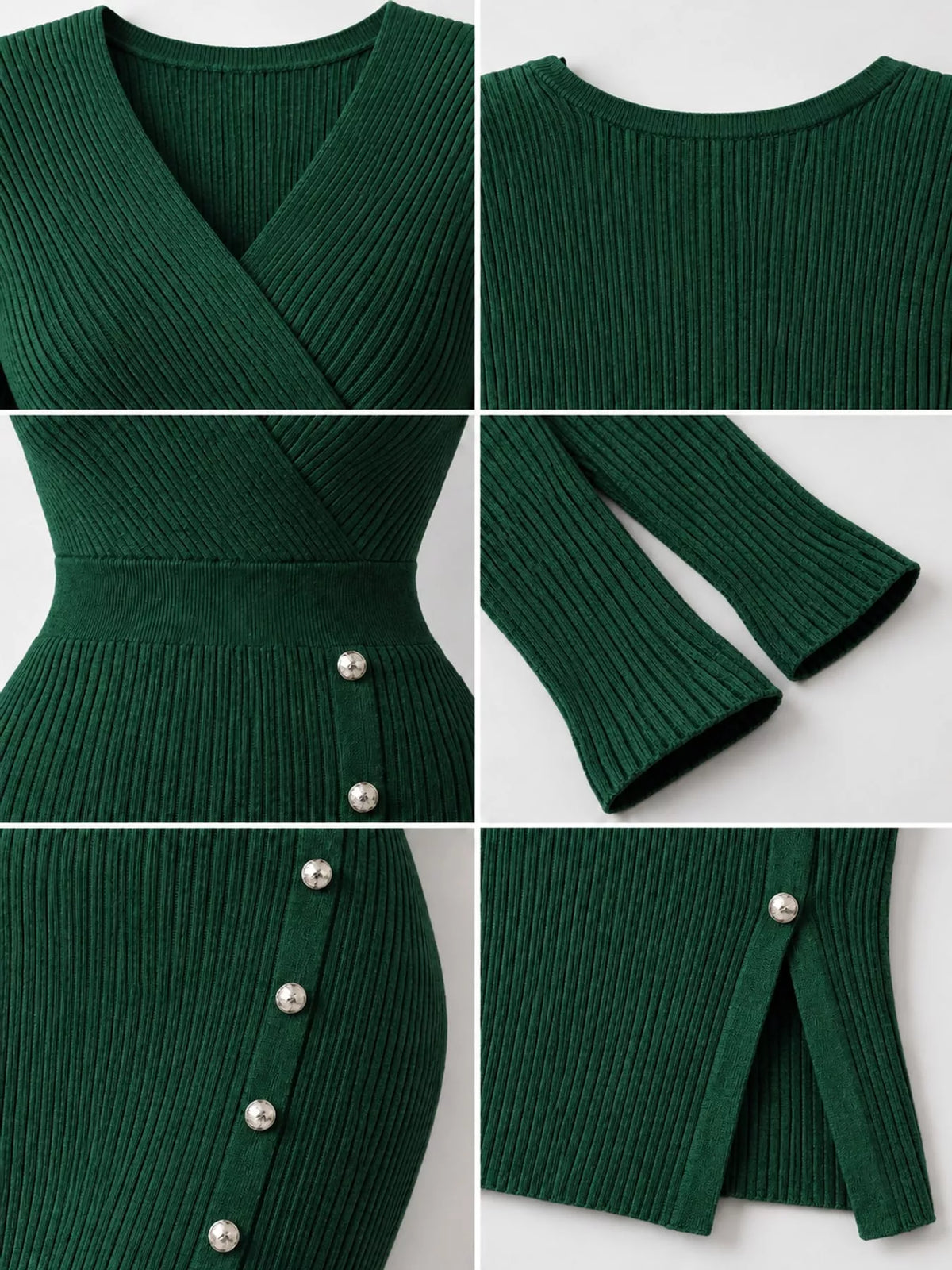 Decorative Button Ribbed Knit Sweater Dress