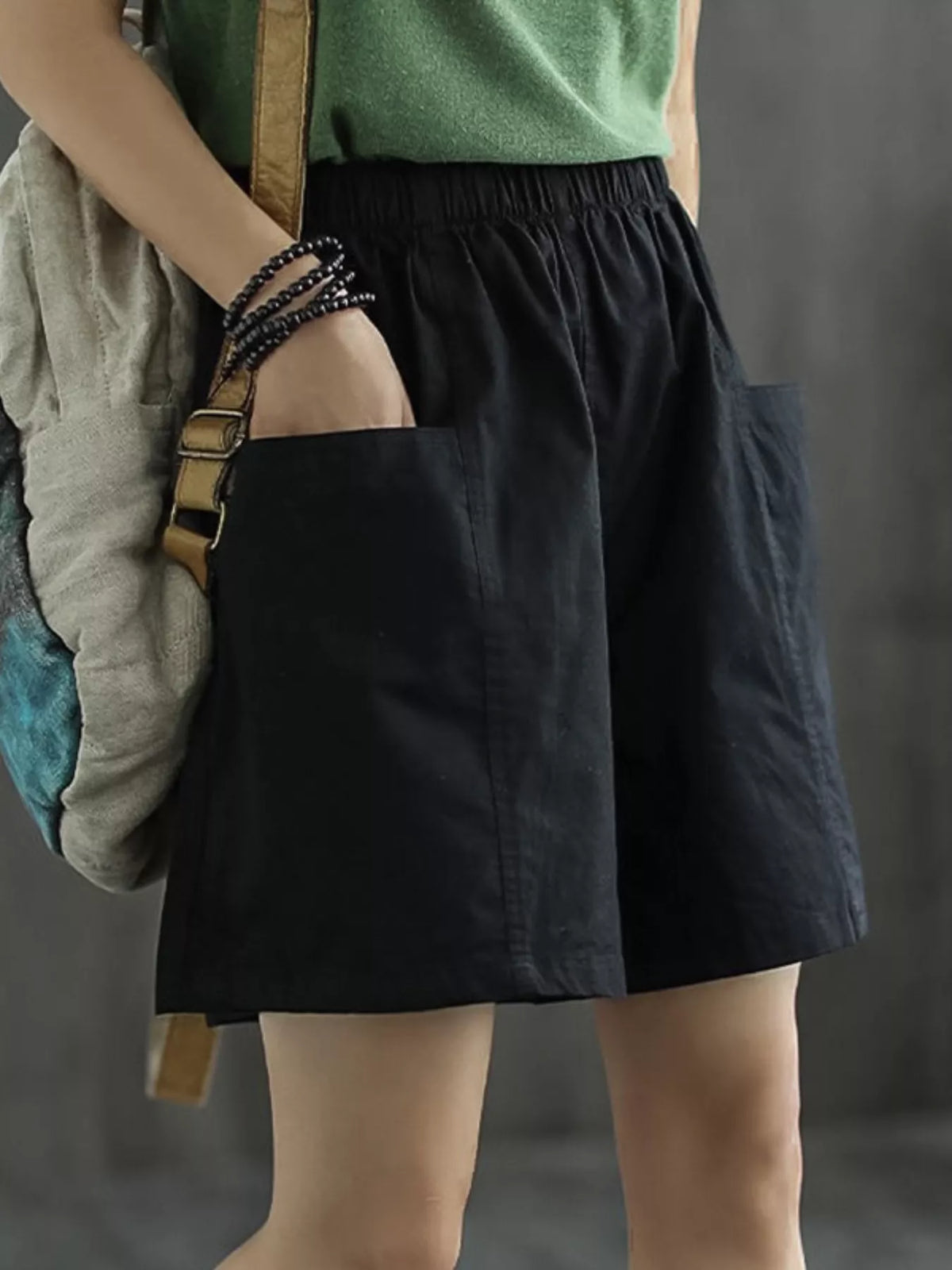 Elastic Waist Shorts with Pockets
