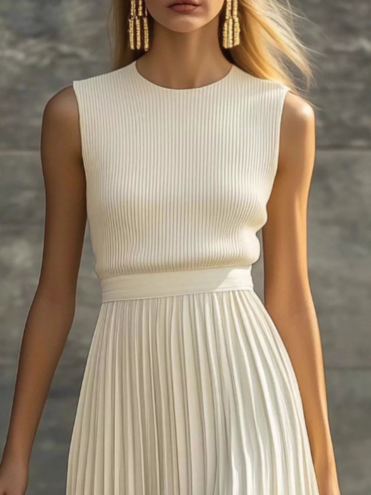 Ribbed Sleeveless Maxi Dress in Beige