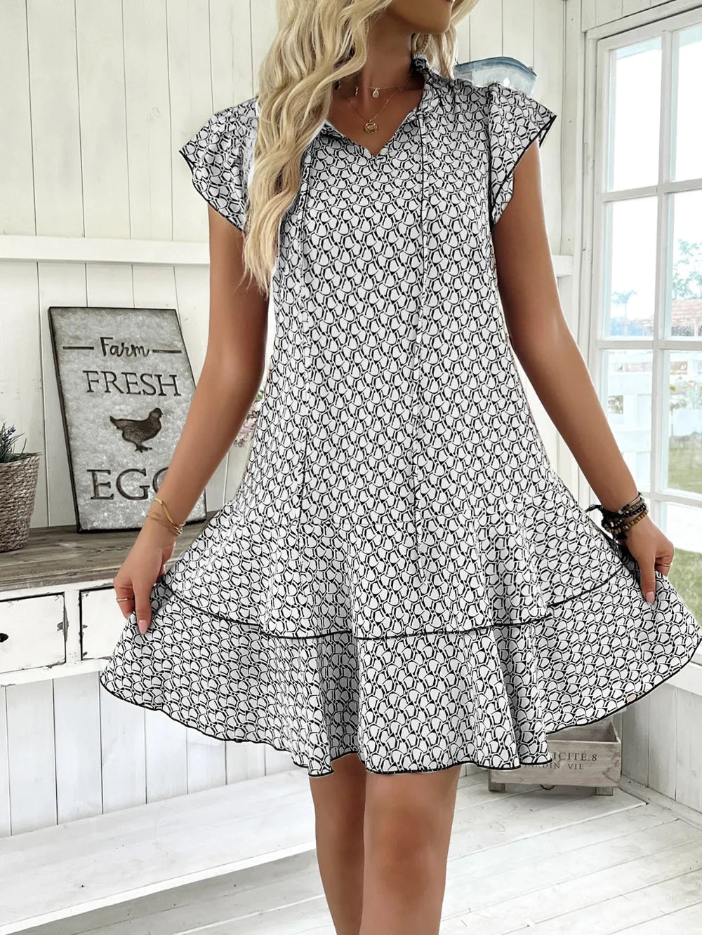Ruffled Layered Printed Mini Dress by Sara Roman