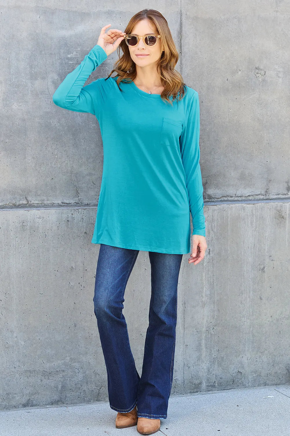 Basic Bae Pocketed Round Neck Long Sleeve Top