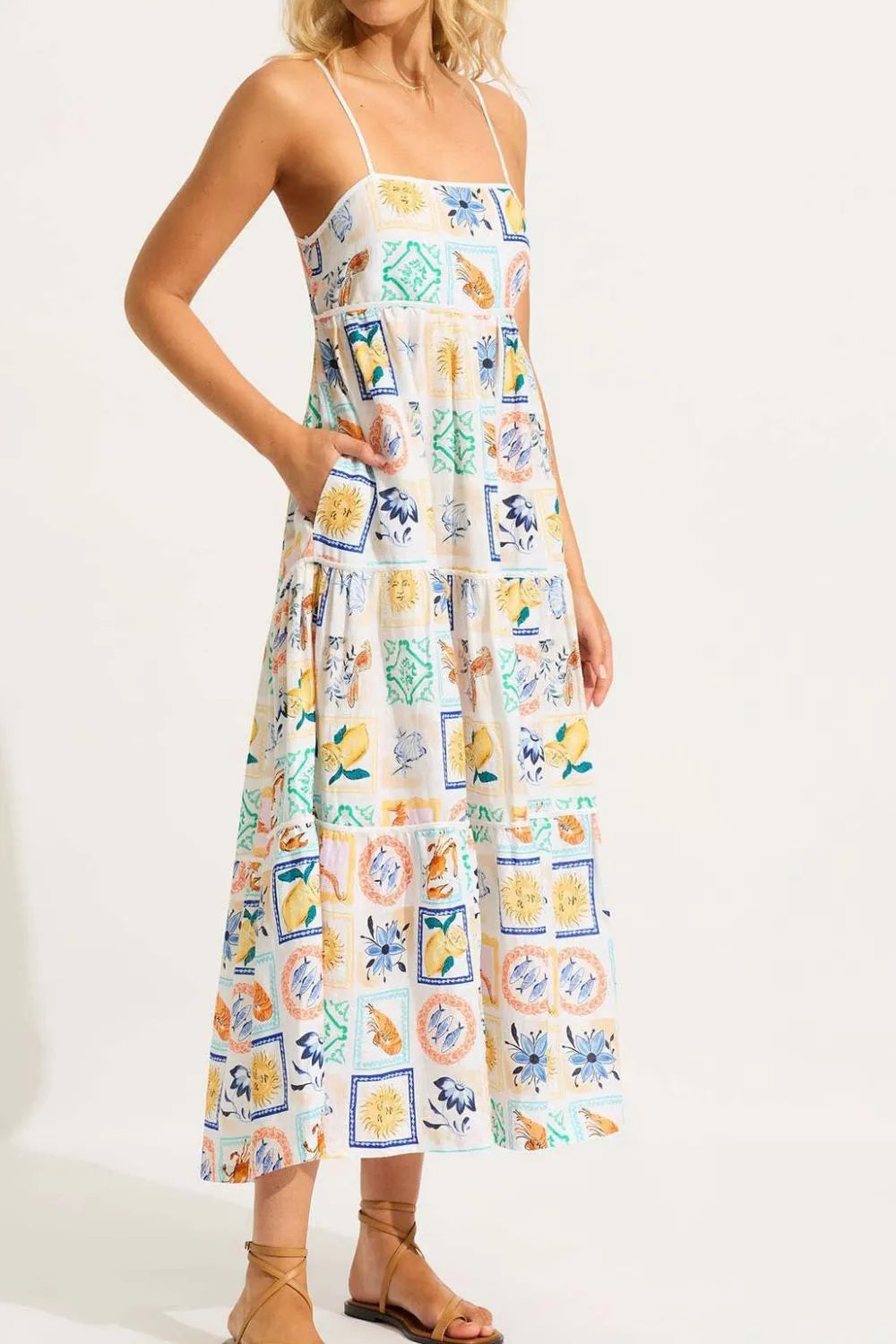Floral Tiered Cami Maxi Dress in White