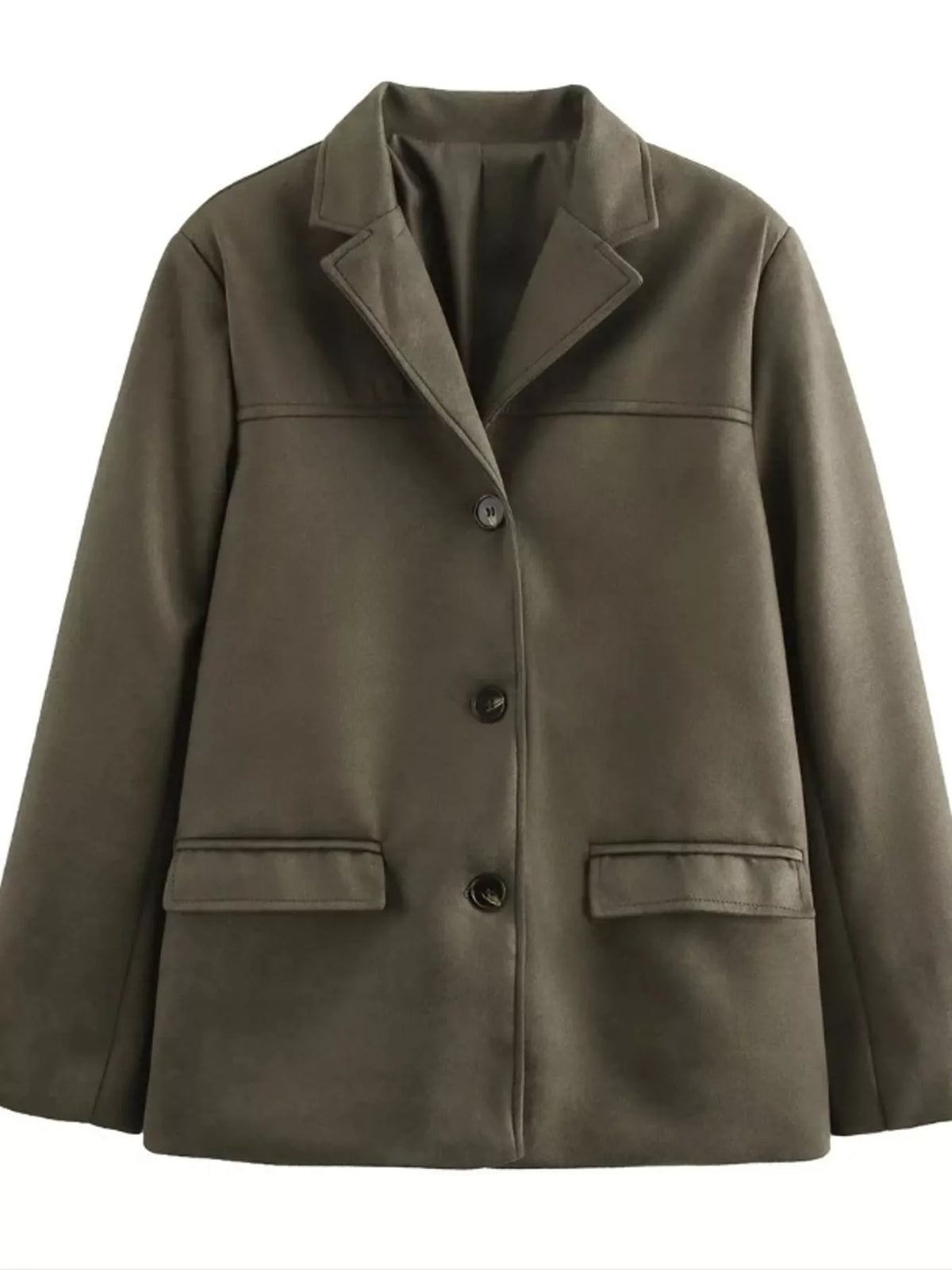 Lapel Collar Button-Up Blazer