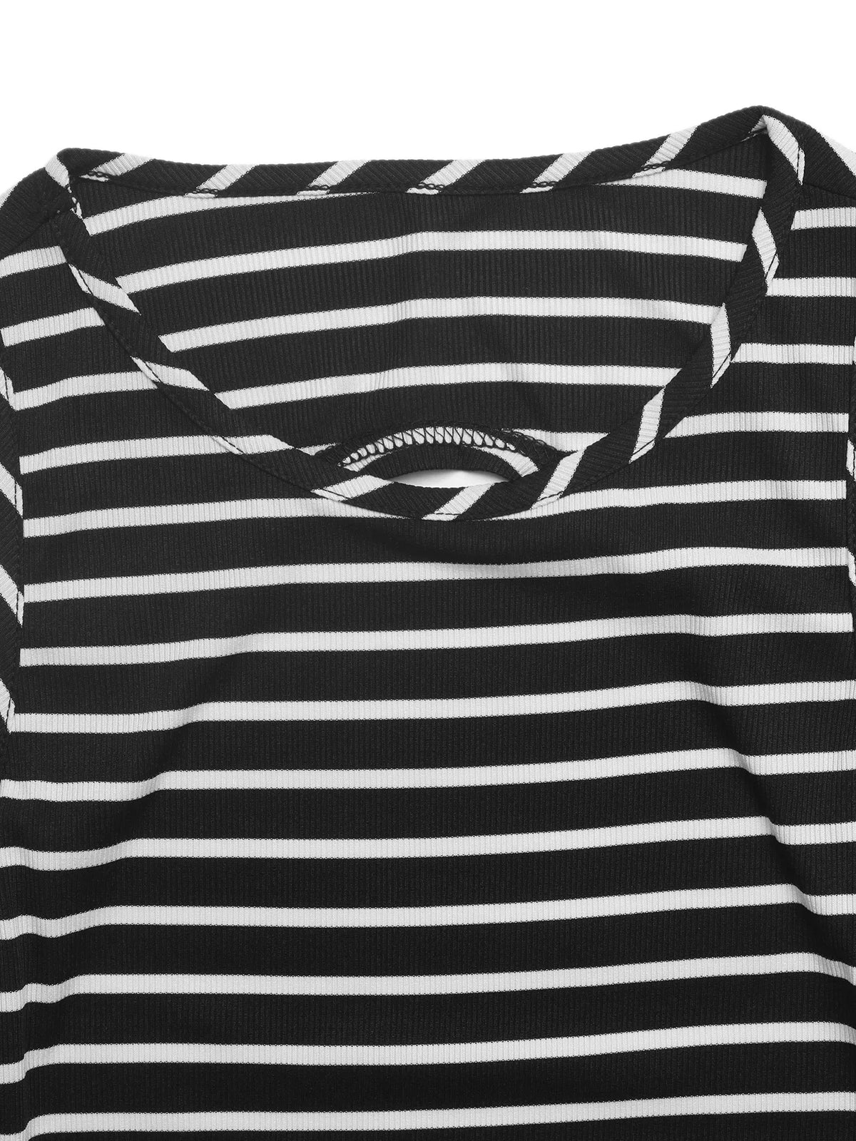 Striped Midi Dress with Side Slit in Black