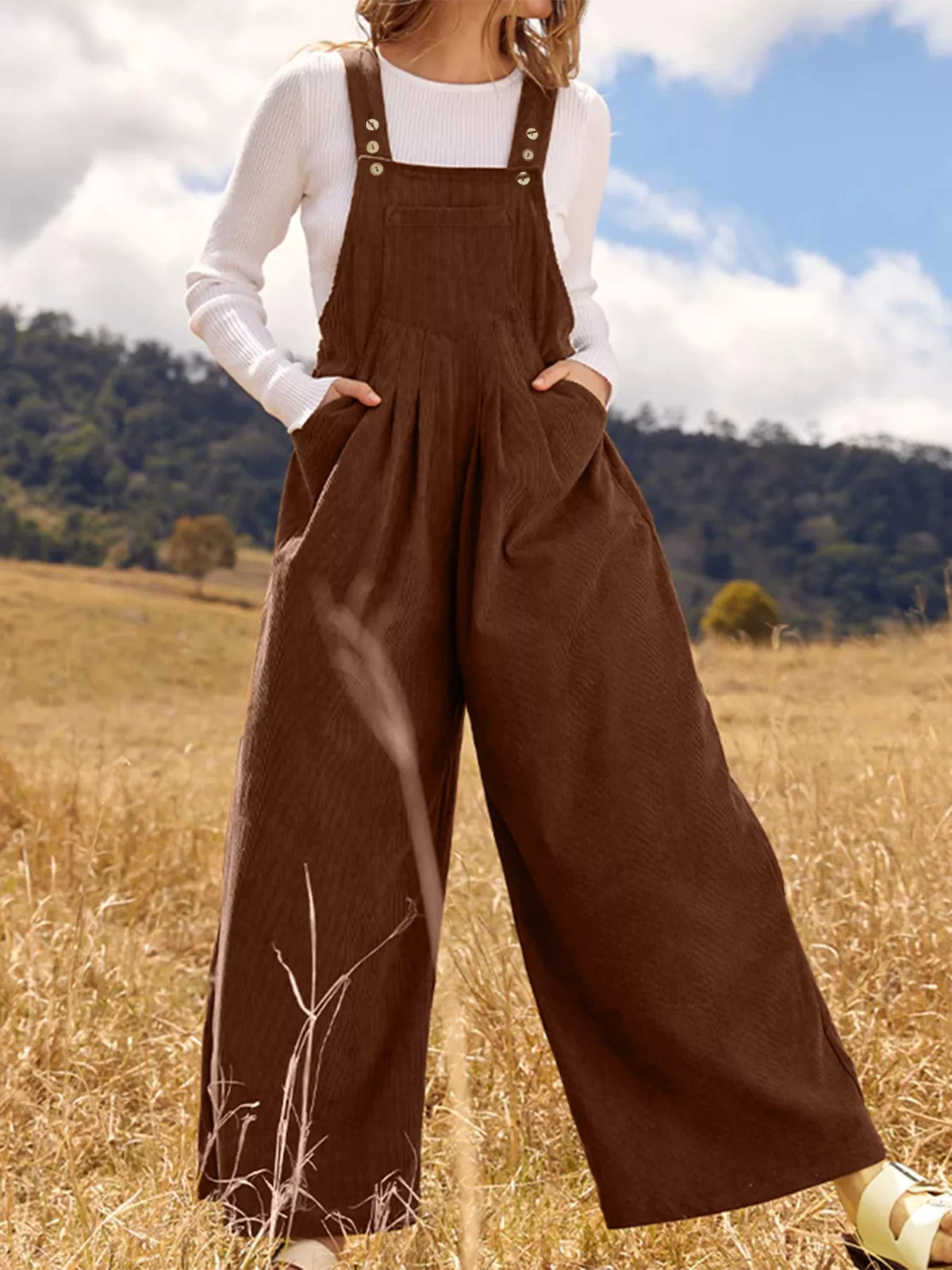 Front Ruched Wide-Leg Jumpsuit