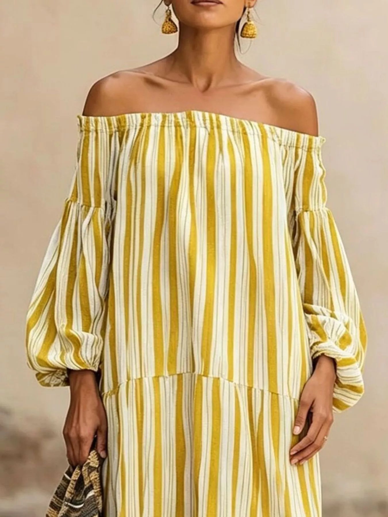 Striped Off-Shoulder Maxi Dress