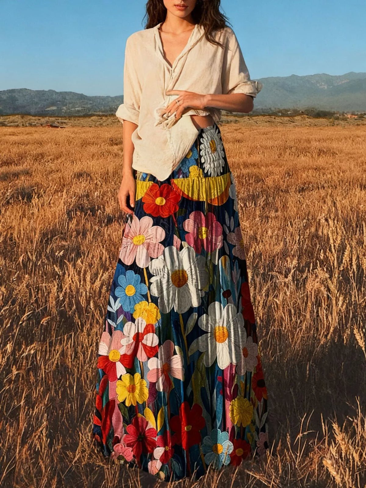 Floral Tiered High-Waisted Maxi Skirt