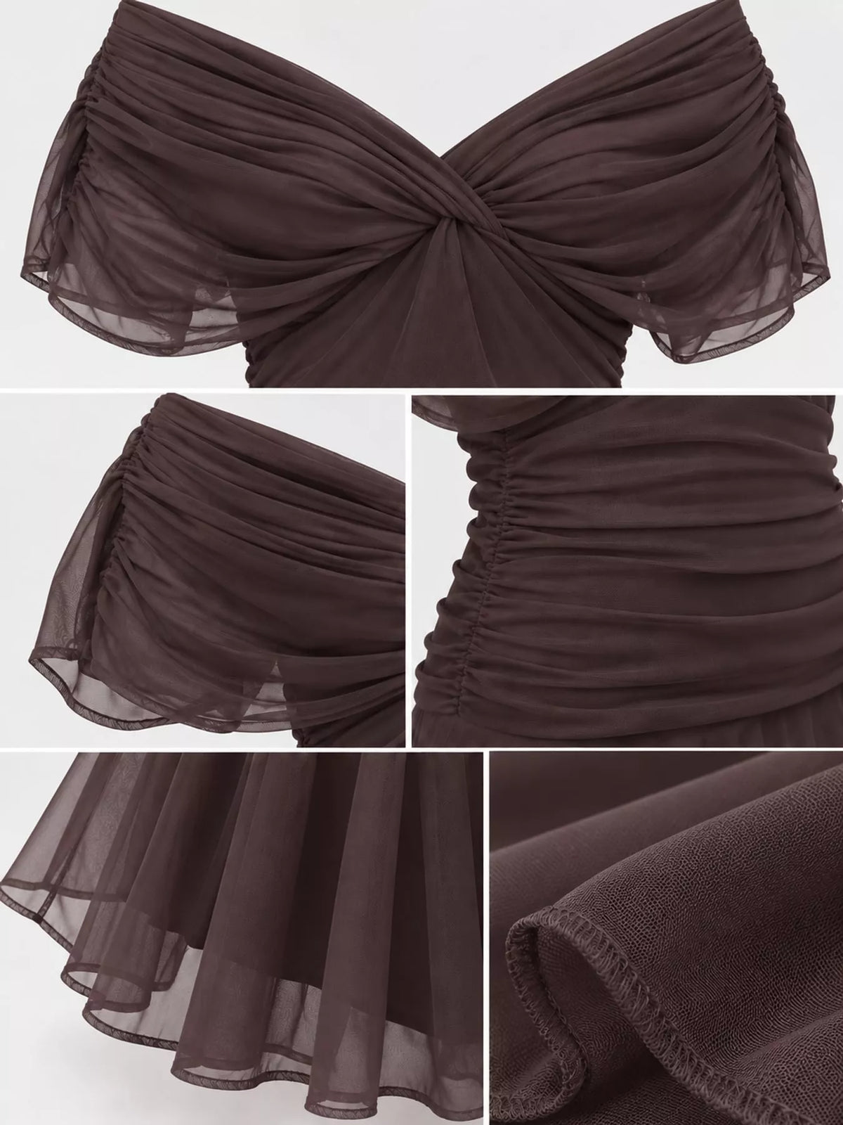Off-Shoulder Ruched Tulle Evening Maxi Dress
