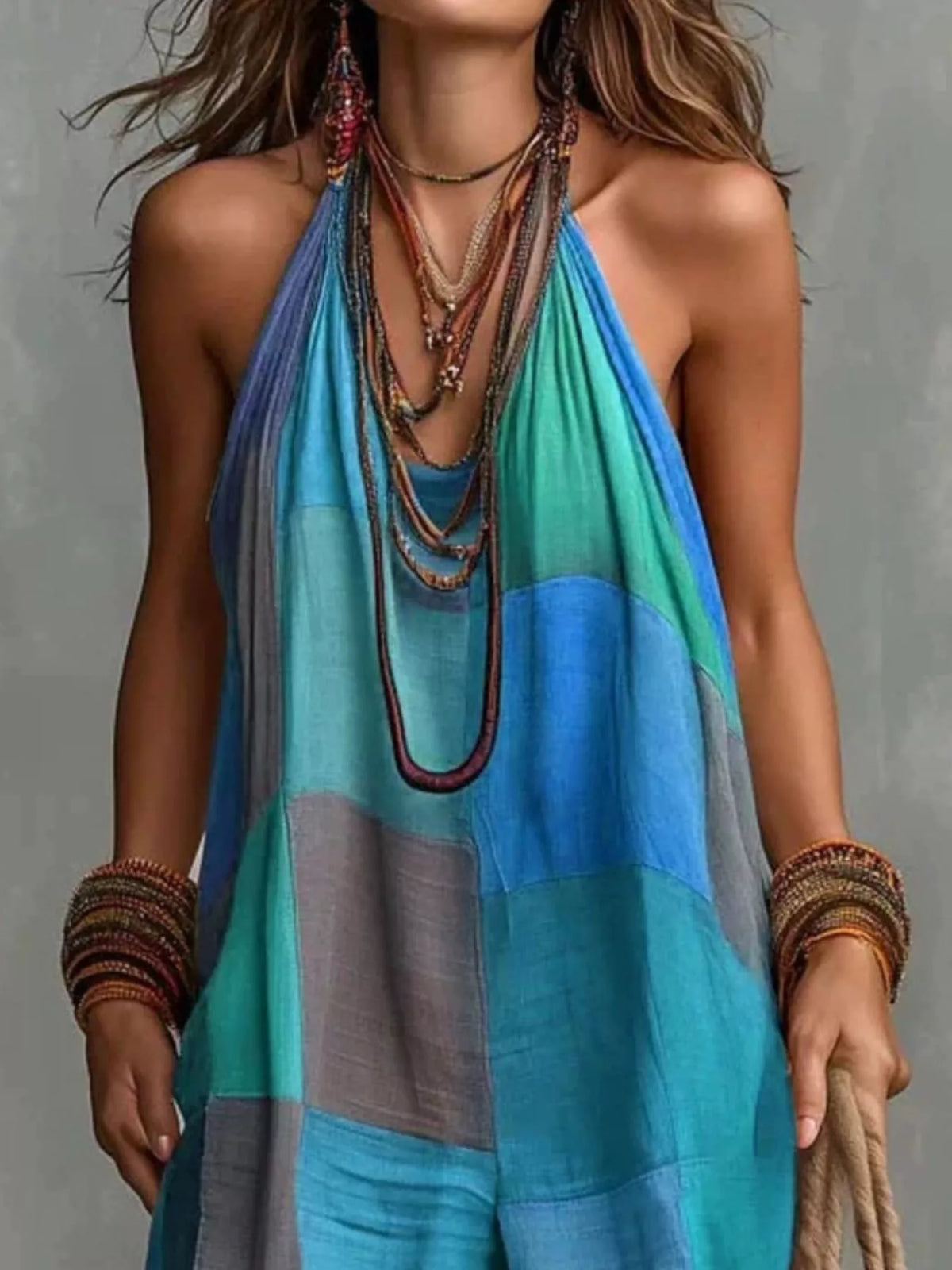 Plaid Halter Wide-Leg Jumpsuit