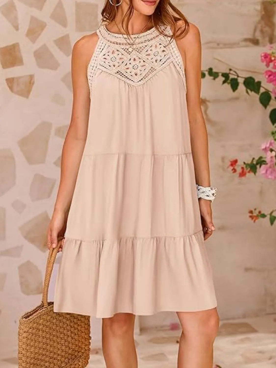 Ruffled Hem Lace Sleeveless Dress by Gen Beauty